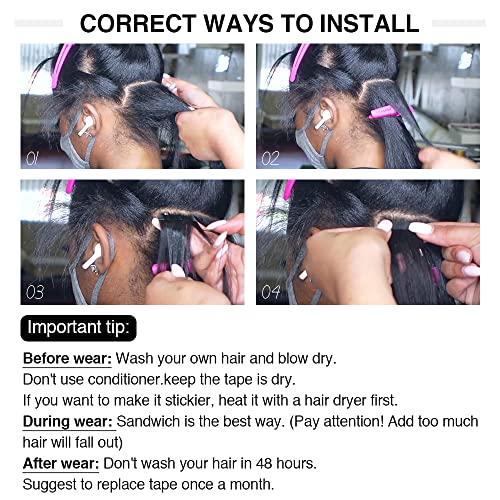 N NIAWIGS Kinky Straight Tape In Extensions Human Hair for Black Women Niawigs Tape In Hair Extensions 100% Human Hair 40pcs Kinky Straight Tape Ins 100G Natural Black 24 Inches