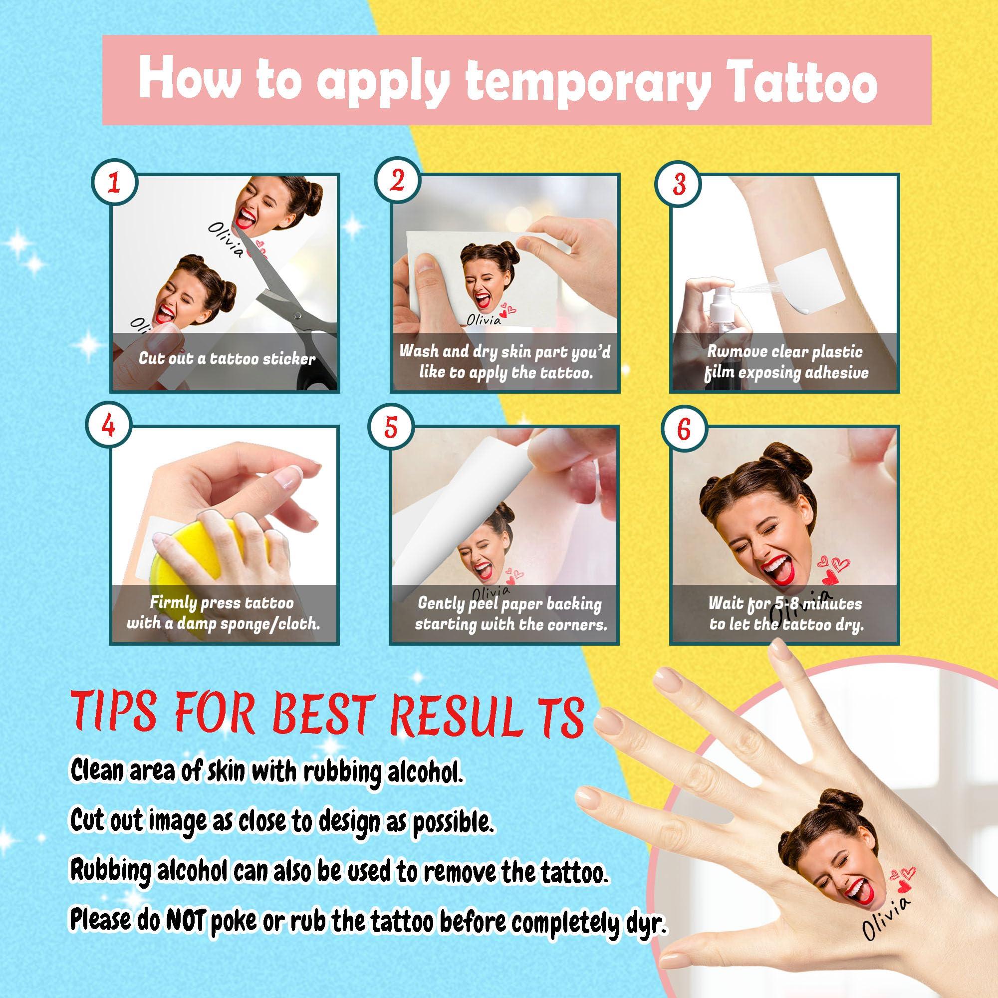 FunStudio Custom Temporary Tattoos with Photo Face Name, Personalized Fake Tattoo with Photo Text Logo for Bachelorette Party Birthday Wedding Set of 15