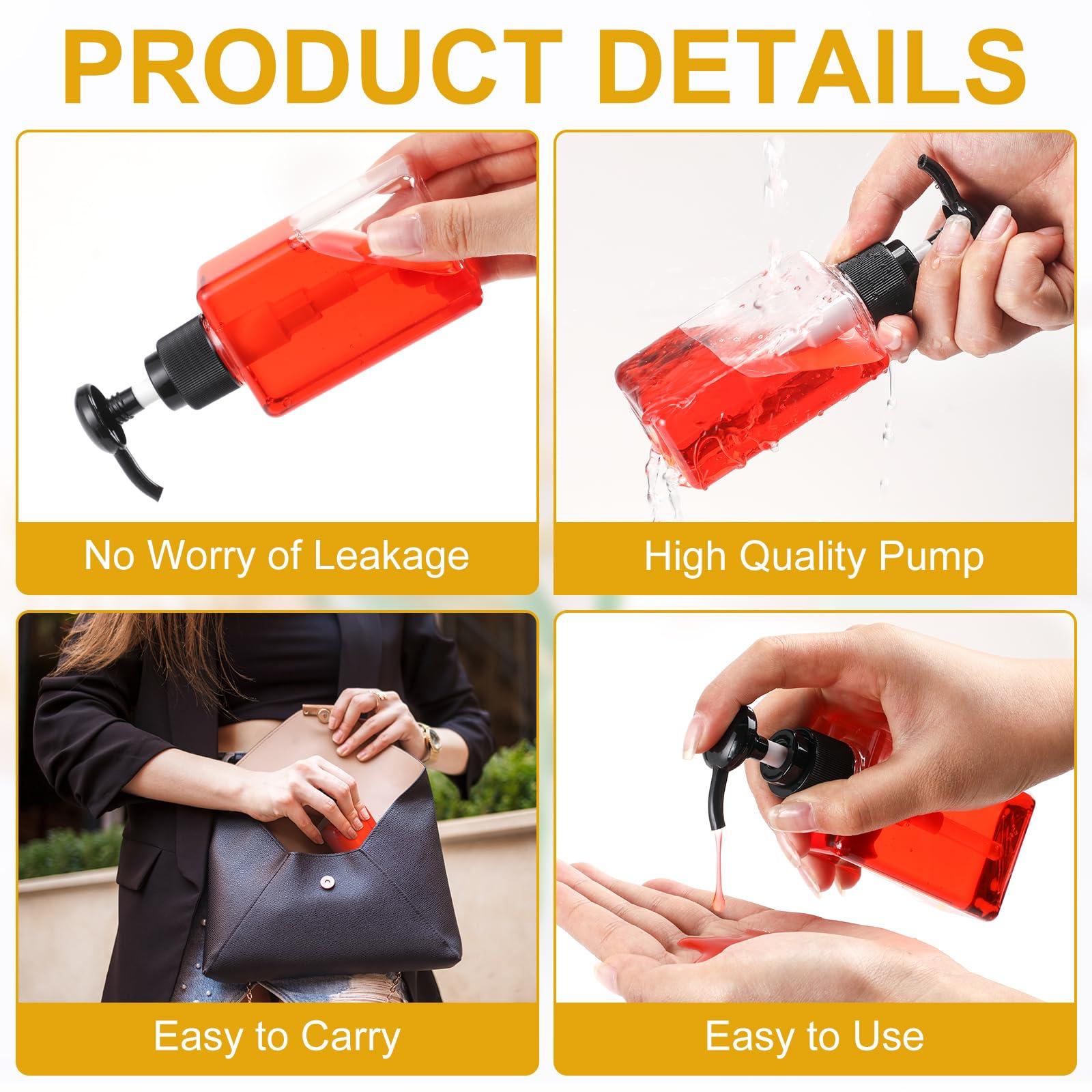 Domensi Domensi 100ml /3.4 oz Pump Bottle Mini Travel Bottles Small Dispenser Bottles Plastic Pump Lotion Dispenser Empty Bottle Square Dispenser Travel Size Containers Toiletries