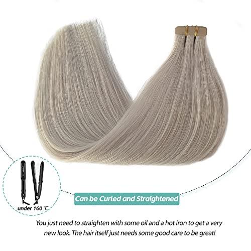 Licoville Ice Blonde Tape in Extensions 100% Real Remy Human Hair 18 Inch 50grams 20pcs Double Sided Invisible Tape in Icy Blonde Hair Extensions Silky Straight Can be Curled