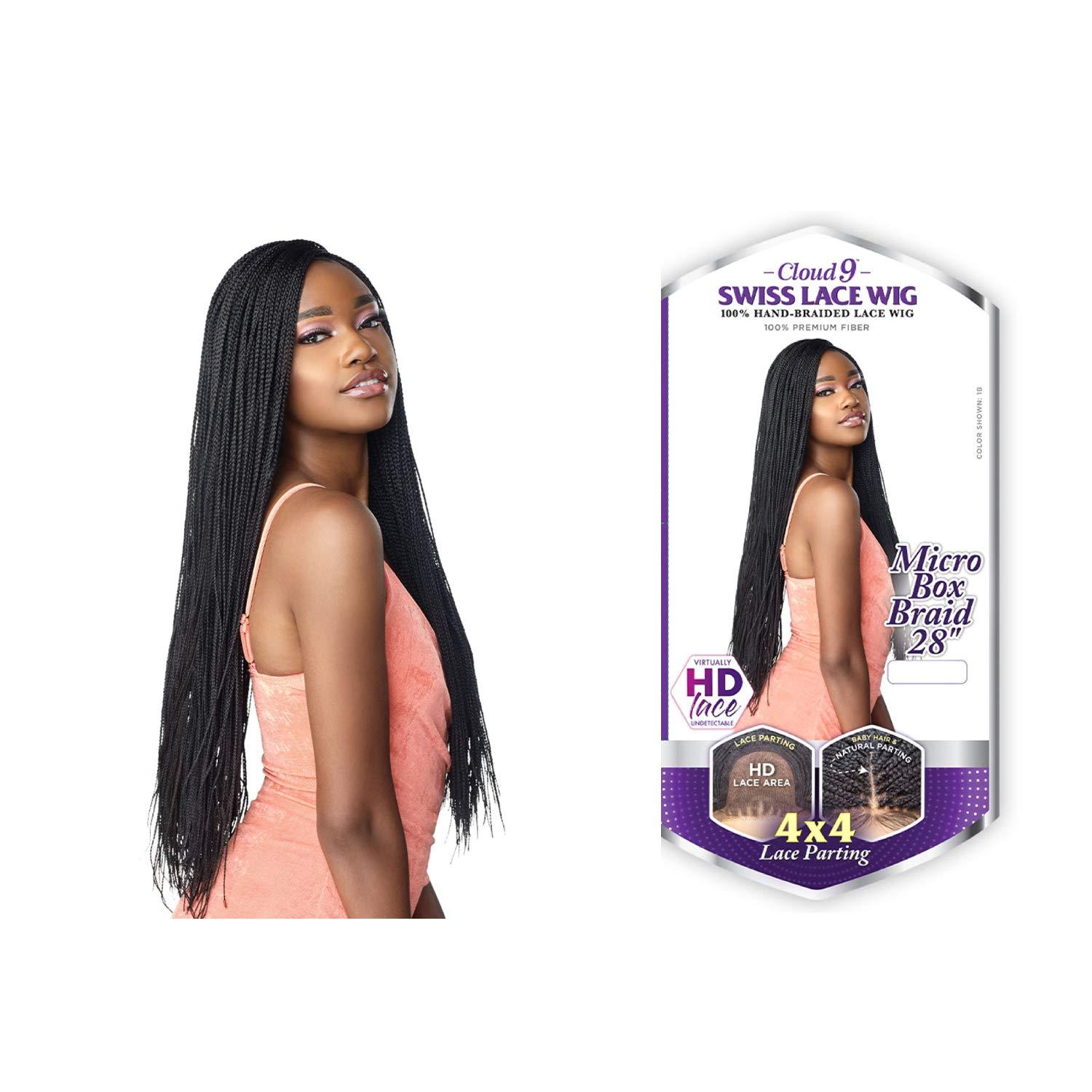 Sensationnel Sensationnel Braided Swiss Lace Wig Cloud 9 4X4 Lace Parting Micro Box Braid 28\" (1-pack, T1B/BG)