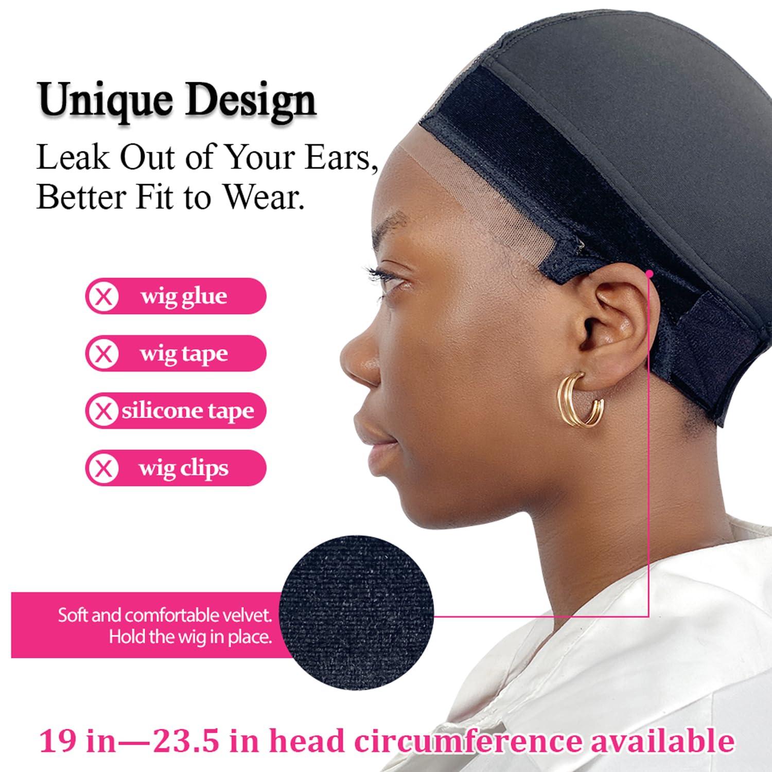 LAB HAIRS LAB HAIRS Wig Cap with Grip Band for Keeping Wigs in Place, More Full Cap-wide Transparent Lace for Lace Front Wigs - Brown/Black/Nude Non Slip Cap Make Your Wig Be Glueless (Black-L)