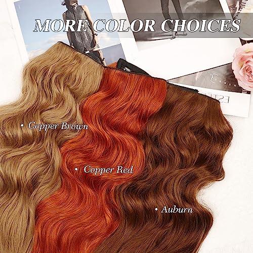 MORICA MORICA Invisible Wire Hair Extensions - Copper Red Hair Extensions 20 Inch Halo Hair Extensions Long Wavy Synthetic Hairpiece with Transparent Wire Adjustable Size, 4 Secure Clips for Women