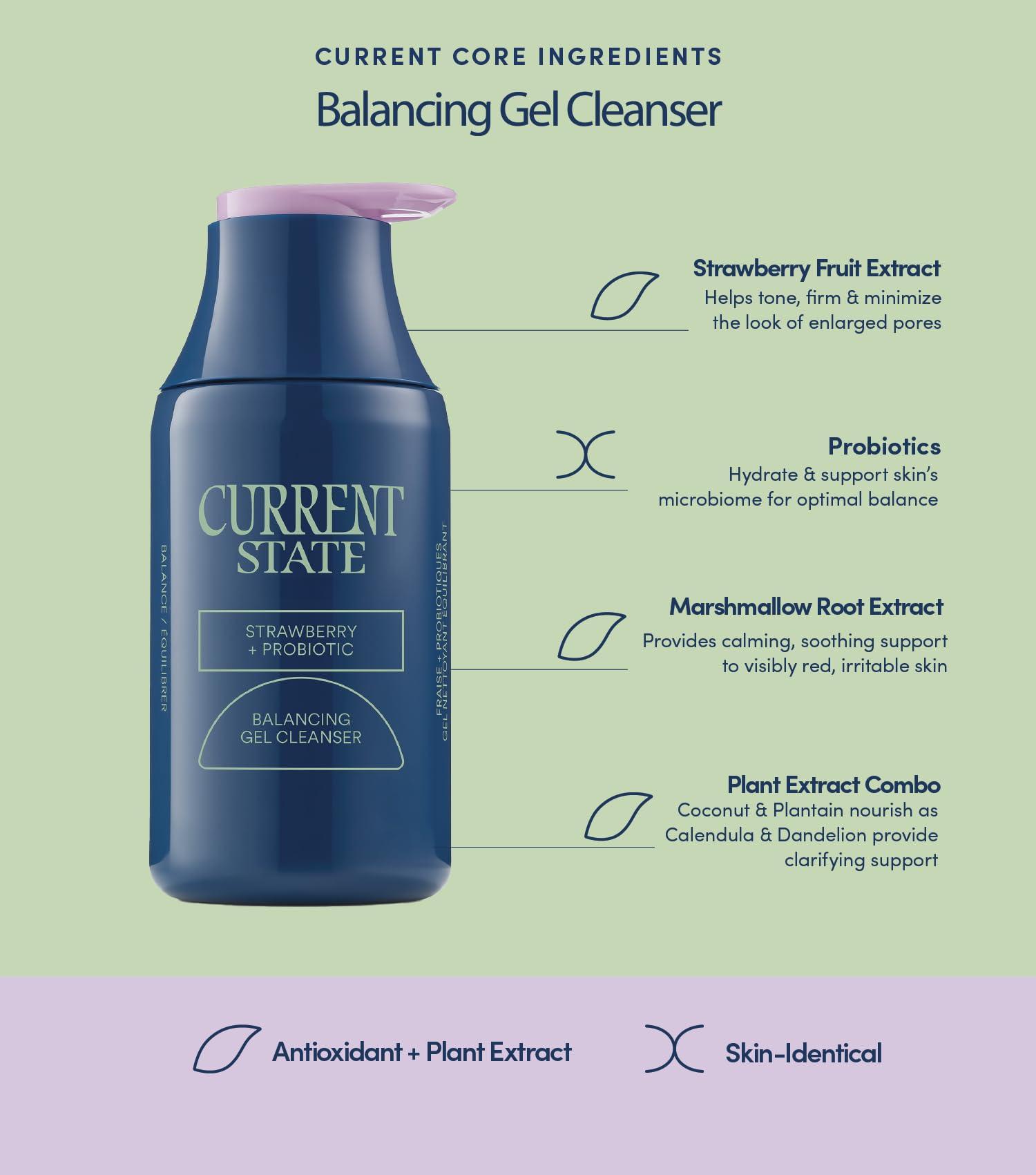 CURRENT STATE CURRENT STATE Balancing Gel Cleanser with Strawberry + Probiotic Refreshing Face Wash, Pore Cleaner, Daily Face Wash for Oily Skin - Reduces Shine, Gentle Purifier, 5.1 fl oz, Made In The USA