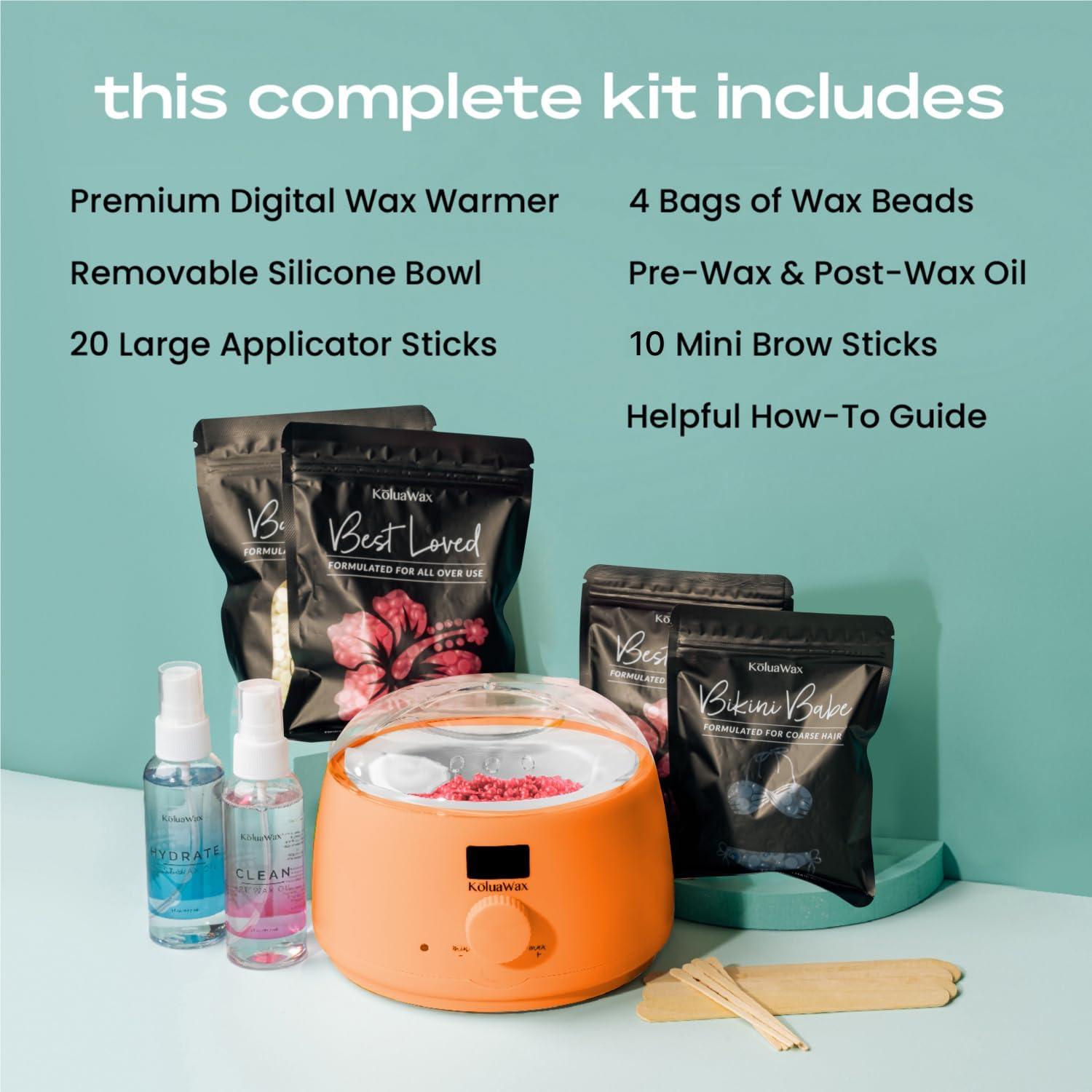 KoluaWax KoluaWax Premium Waxing Kit for Women - Hot Melt Hard Wax Warmer for Hair Removal, Eyebrow, Bikini, Legs, Face, Brazilian Wax - Machine, 4-Pack Beads, Accessories, Peach Fuzz