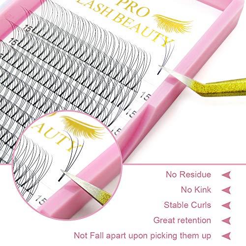 PRO LASHBEAUTY Premade Fans Eyelash Extensions Short Stem Premade Volume Eyelash Extensions 3D-D-0.07-12 Volume Lash Extensions Pre made Lash Fans C D Curl .07 .10(3D-D-0.07,12mm)