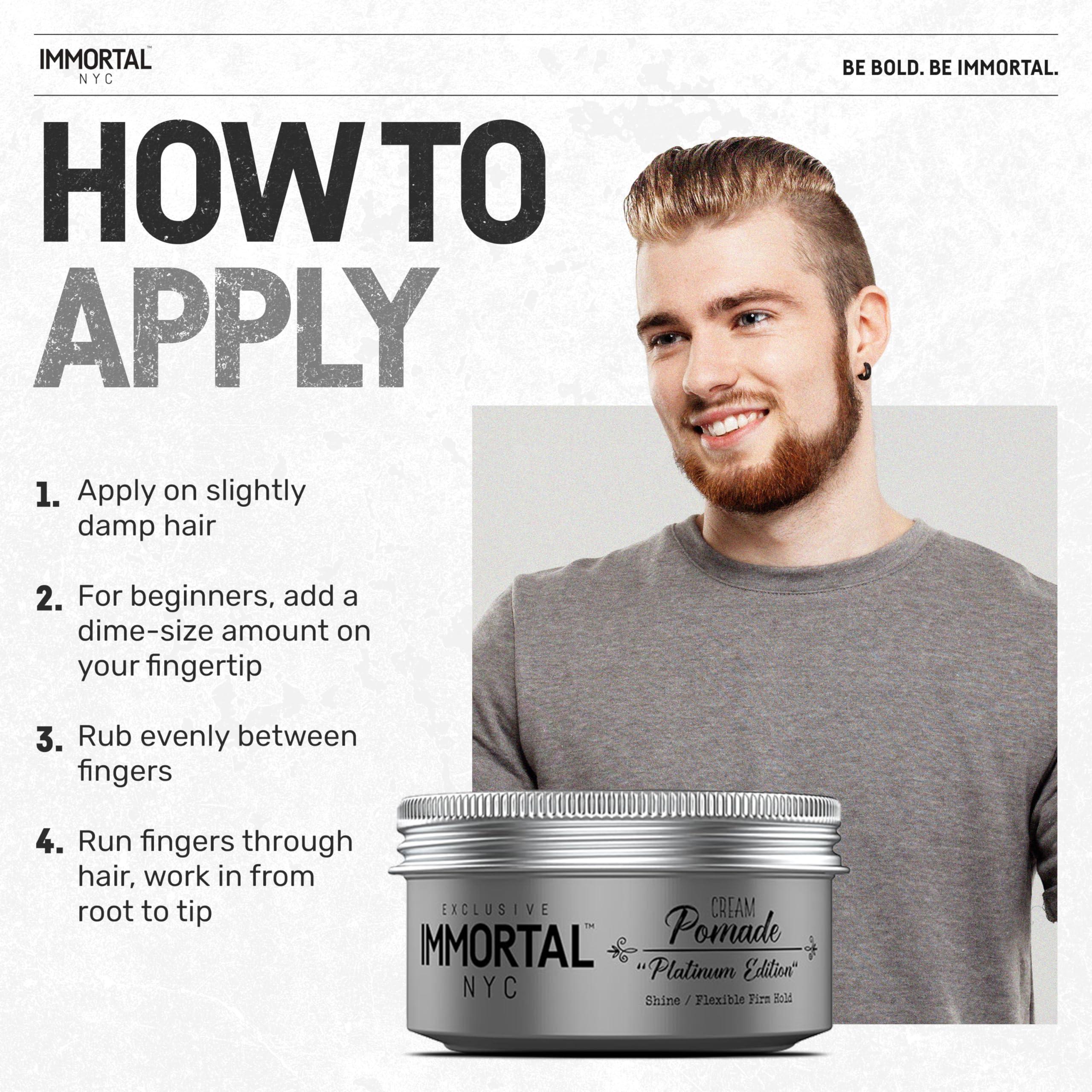 Immortal NYC Immortal NYC Hair Styling Cream Pomade Platinum Edition - Mens Water Based, No Residue Hair Balm - All Natural Pomade -Strong Firm Hold - Gel for All Hair Types