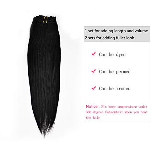 Well Beauty Well Beauty Remy Coarse Yaki Straight Thick Double Weft Clip in Human Extensions Natural Black Color for African American Full Head Soft Virgin Hair 7 Pieces 120g with 17 Clips (Yaki Straight 16 Inch)