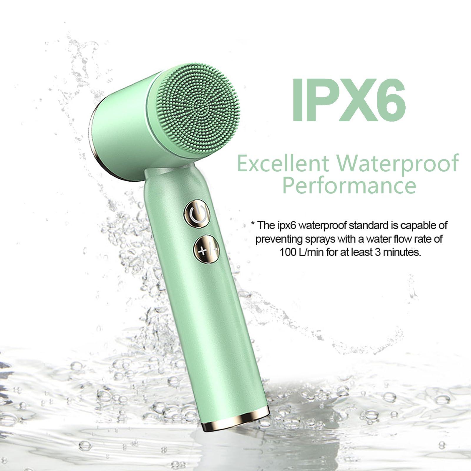 DotPet Facial Cleansing Brush, 6 in 1 Electric Face Scrubber with 6 Brush Heads and 3 Spin Speeds for Deep Cleansing, Waterproof Rechargeable Face Brushes for Dry Oily Sensitive Skin (Green)