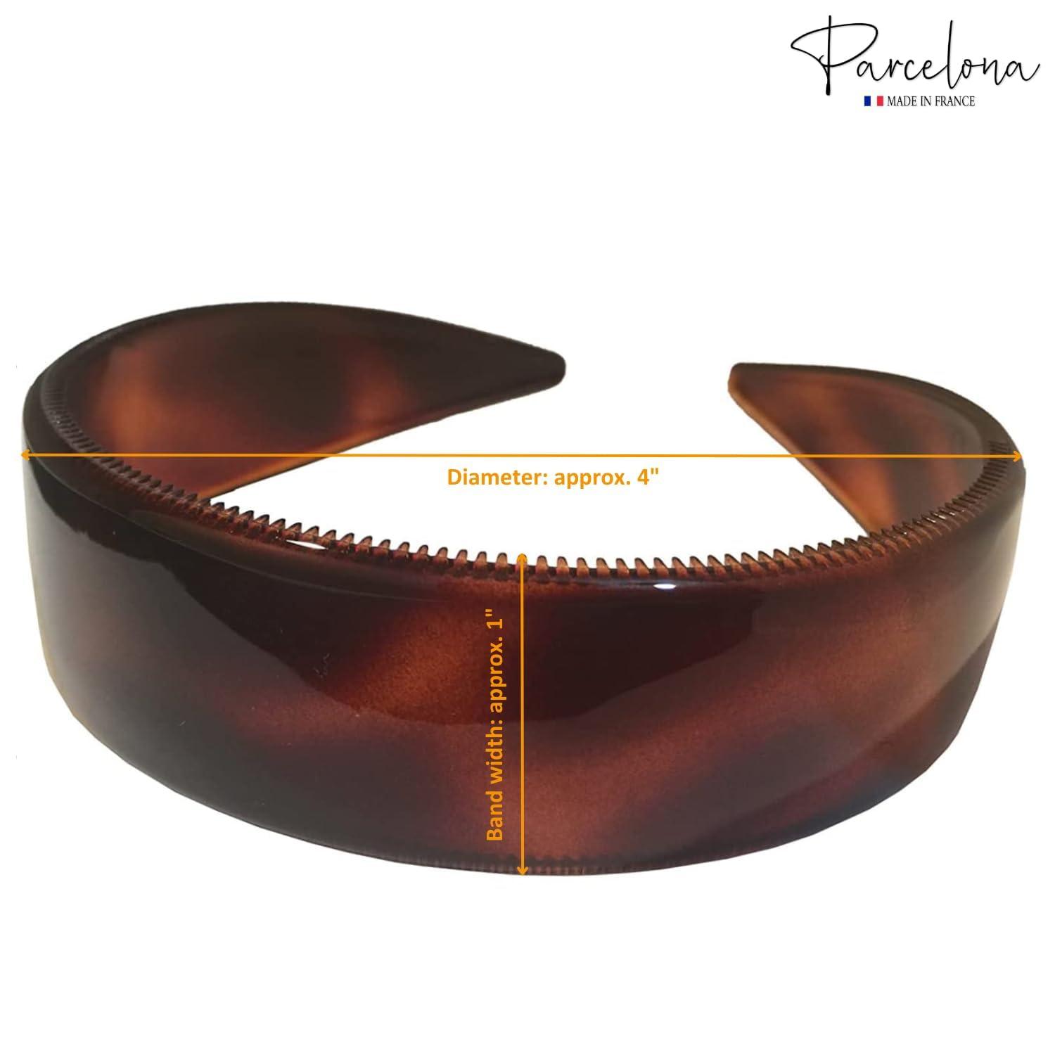 Parcelona Parcelona French (Set of 2) Wide 1 Inch Tortoise Shell Brown and Black Hair Headbands with Inner Teeth Nibs