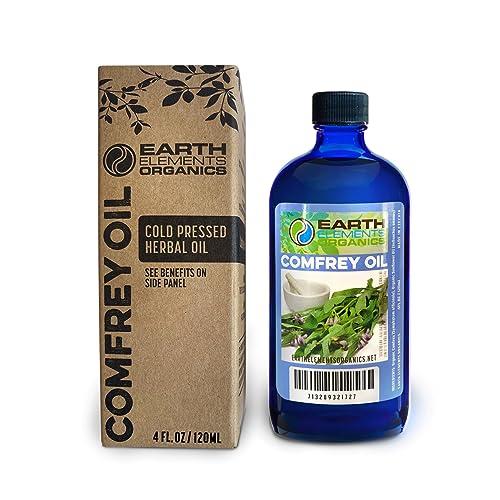 Earth Elements Organics Organic Comfrey Oil Raw, Infused, Pressed Herbal Oil. Comfrey Leaf, Sunflower Seed Oil 4 fl.oz.