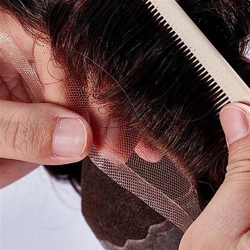 Bustards hair replacement system for men Toupee for Men French Lace & PU Base Men\'s Toupee 6\" Human Hair System Unit Toupee 30 Wave Wig Medium Density Durable Male Hair Prosthesis men\'s toupee(30MM Wave 120%De