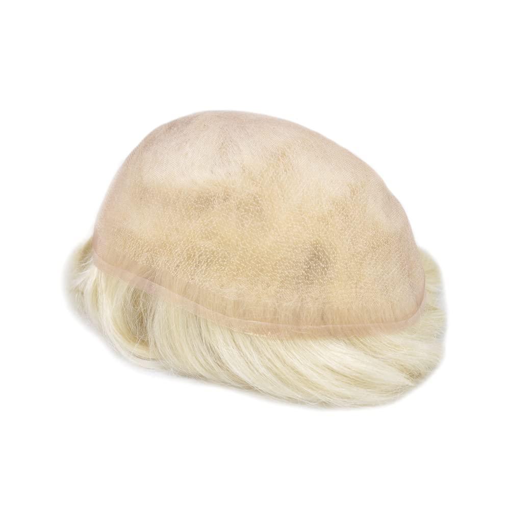 SINGA HAIR Mens Toupee Hair Replacement System for Men All French Lace Mens Hairpiece Soft Lace and Breathable Full Lace Hair Unit Human Hair Toupee For Men 8\"X10\"#60RY-100% Density