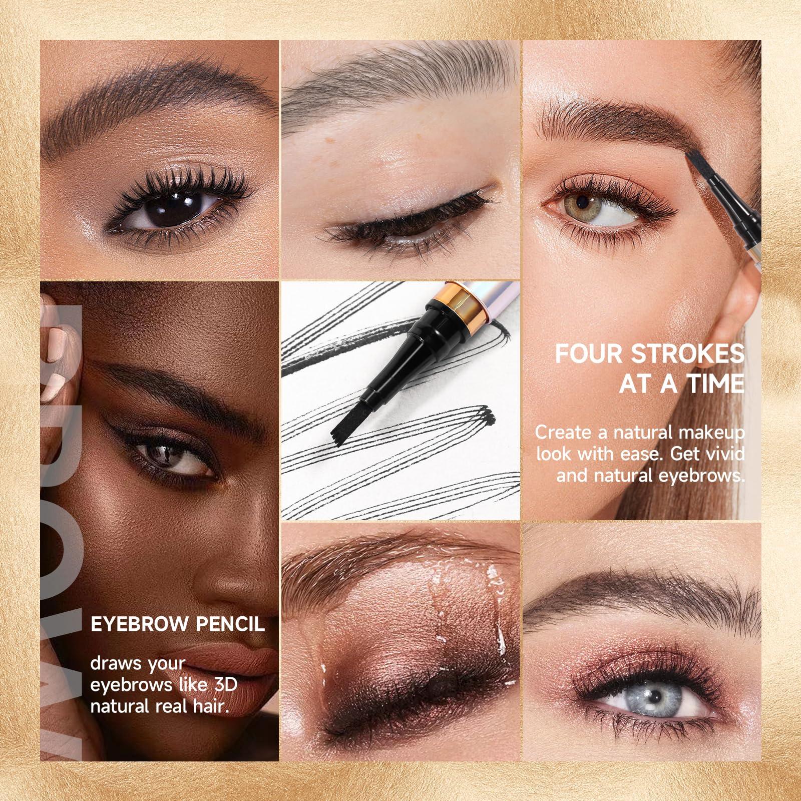 MIESCHER Black Eyebrow Pencil Waterproof Smudge Proof Brow Pencil With A Micro-Fork Tip Applicator Creates Natural Looking Brows Long Lasting Sweat-Proof Eyebrow Makeup Four-Fork Liquid Eyebrow Pencil Makeup