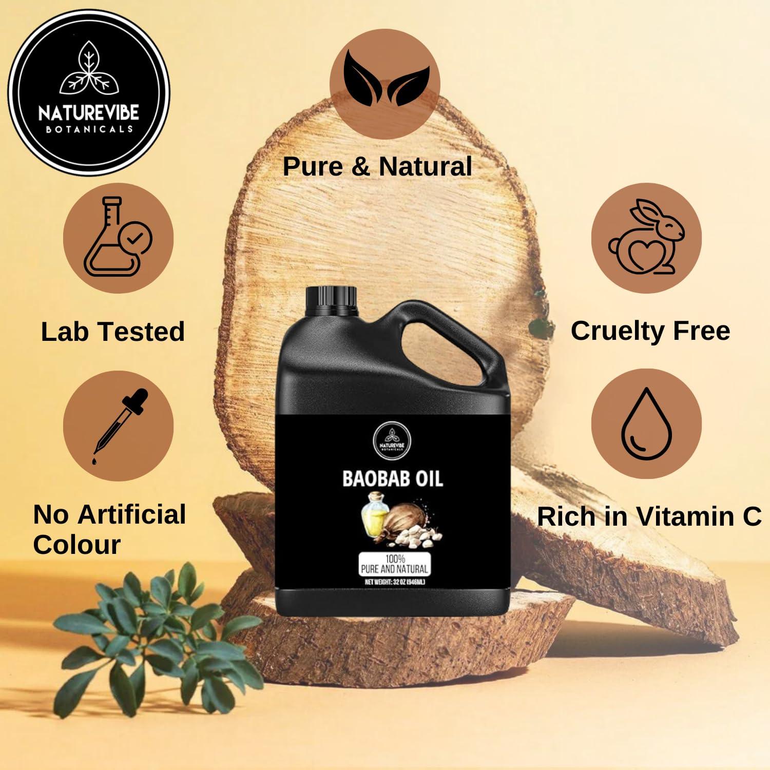 Naturevibe Botanicals Naturevibe Botanicals Baobab Oil 32 Ounces | 100% Pure and Natural | Great for Skin Care and Hair Care