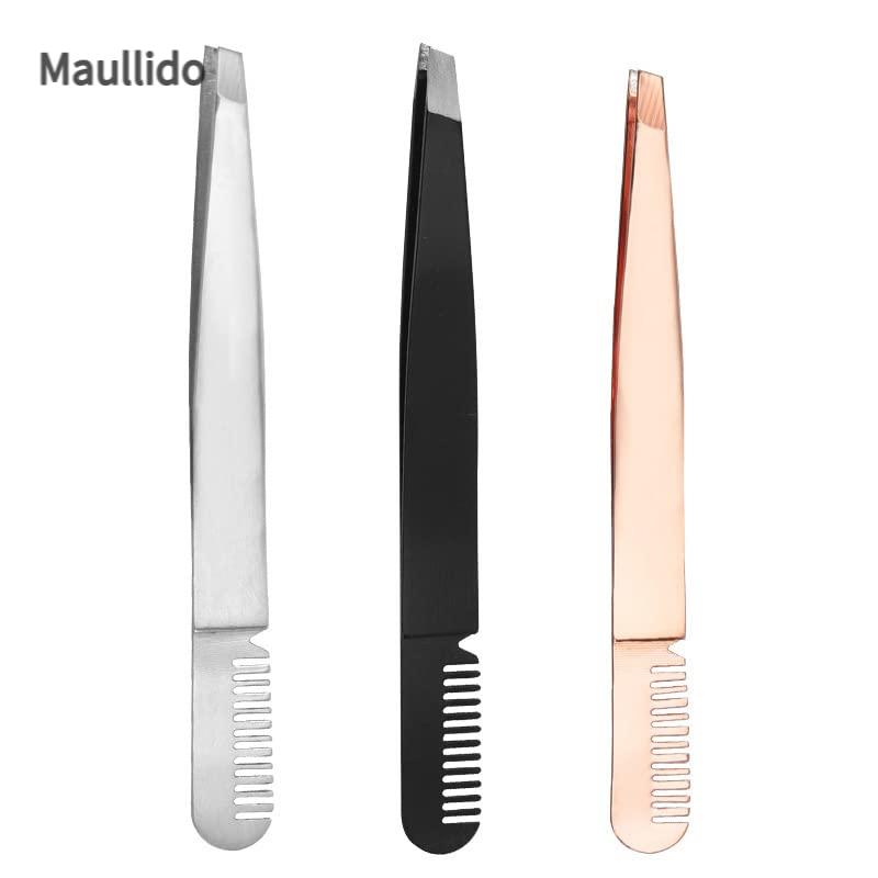 3DHOYYTT Eyebrow Tweezer With Eyebrow Brush Comb Stainless Steel Eyelashes Extension Tweezers Double Eyelids Pinzette Clip Silver