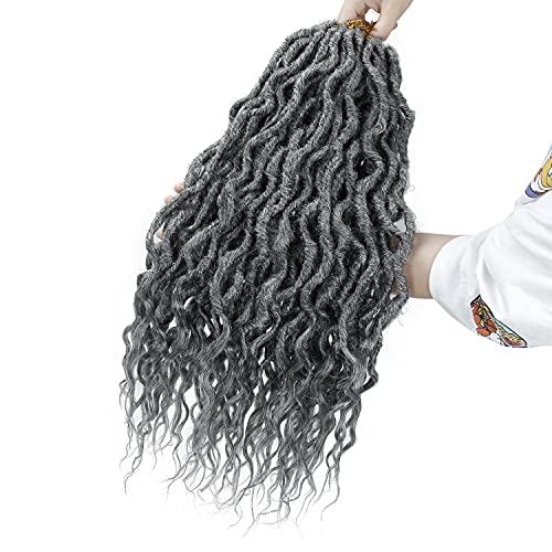 BEkjdiof Goddess Faux Locs Crochet Hair 24Inch 6Packs Pre-looped Goddess Locs Crochet Hair,Curly Locs Crochet Hair Soft Dreadlocks Faux Crochet Locs Synthetic Crochet Braids for Black Women(24'', Grey)