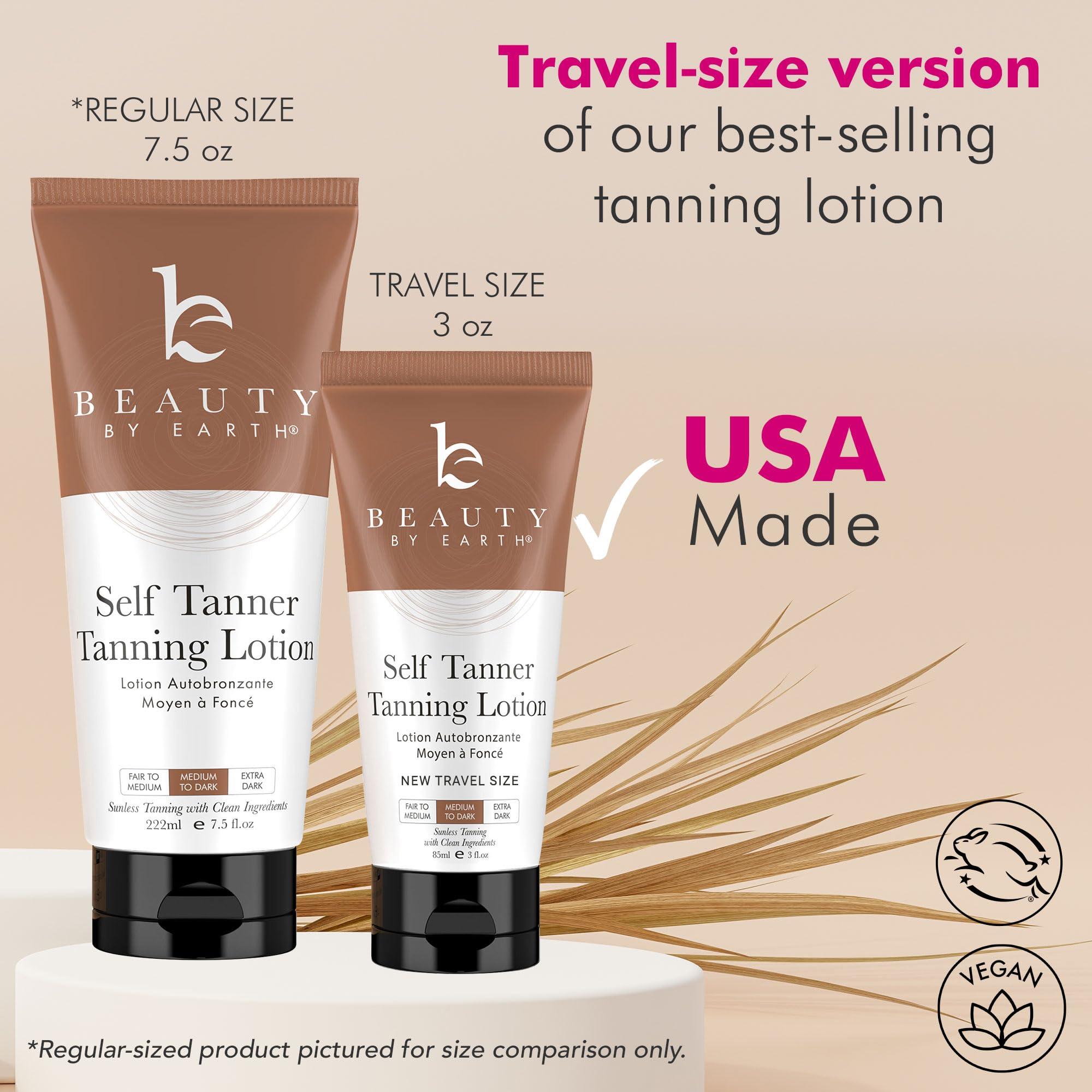 Beauty by Earth Tanning Lotion Self Tanner - USA Made with Natural & Organic Ingredients, Travel Size Self Tan Lotion, Non Toxic Gradual Tanning Moisturizer, Sunless Tanner for Fake Tan for Women & Men