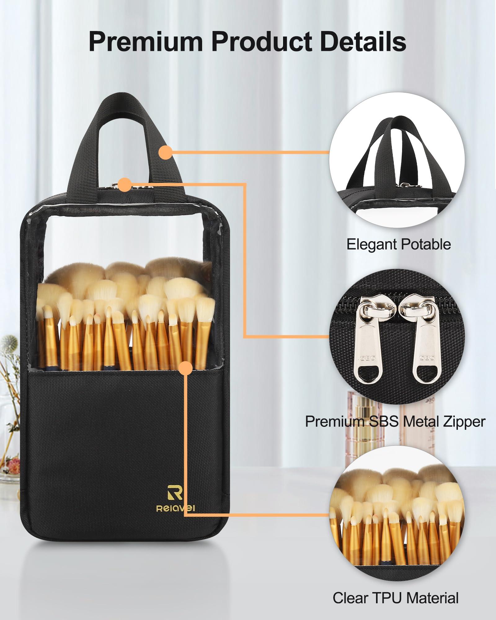 MONSTINA MONSTINA Makeup Brush Organizer Bag,Large Capacity Portable Stand-Up Makeup Brush Holder,Professional Artist Makeup Brush Sets Case Dust-proof TPU Transparent Clear