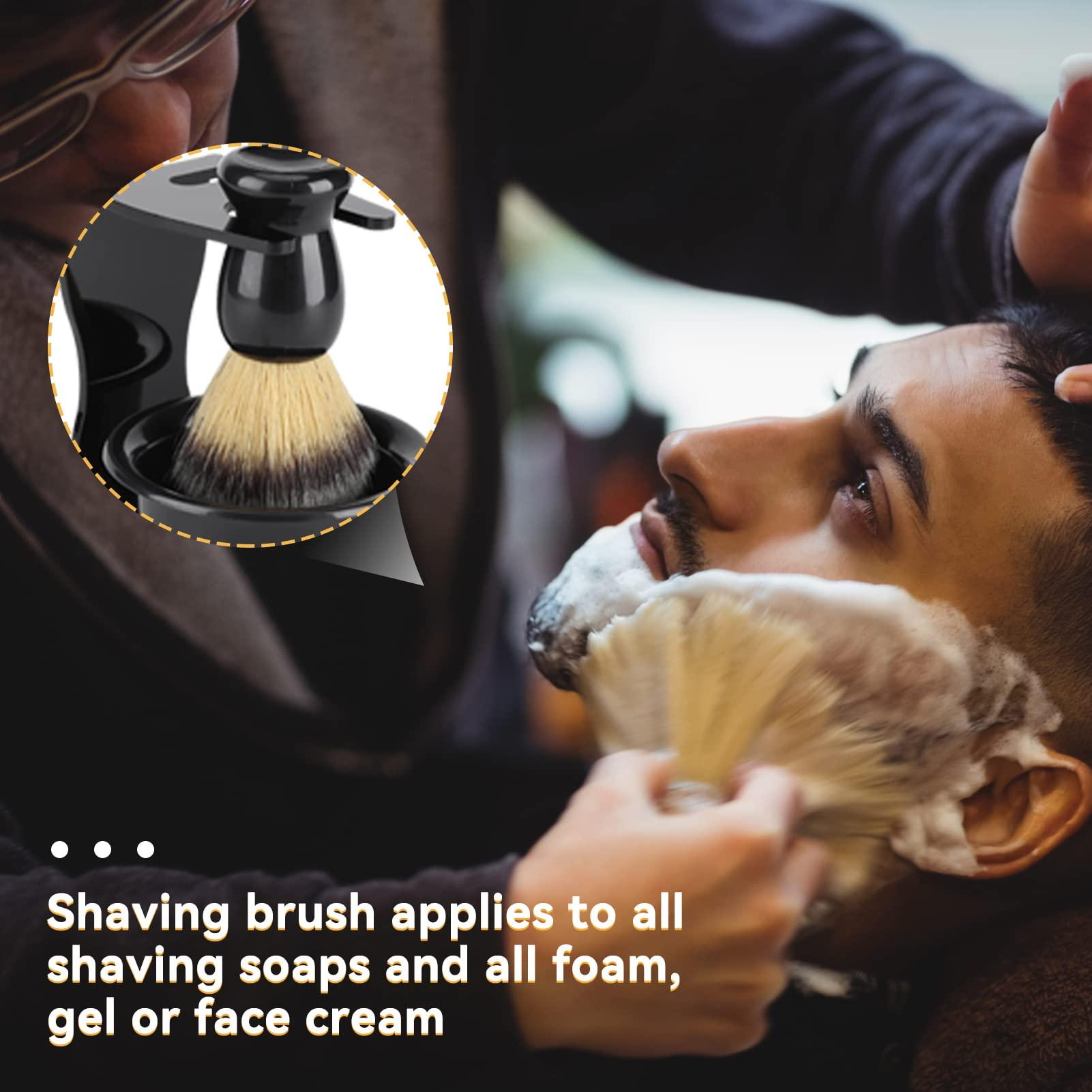 HERCHR Shaving Kit for Men, Shaving Brush and Bowl Mens Shaving Kit 3 in 1 Mens Shaving Brush Set Shaving Accessories Men Safety Shaving Stand Shave Brush Shaving Bowl Portable Shave Brush Kit