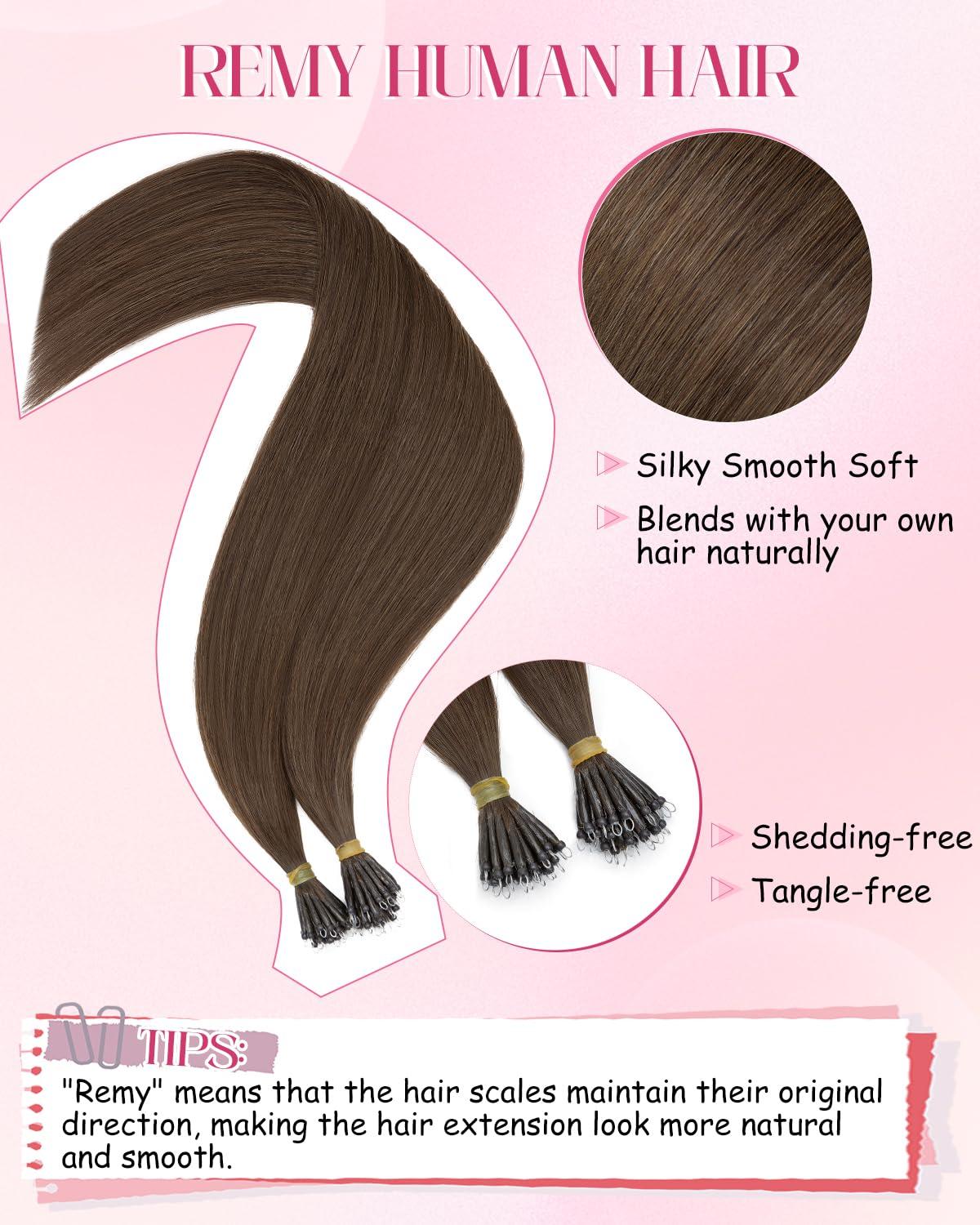 Benehair Benehair Nano Tip Hair Extensions Remy Human Hair Dark Brown Nano Ring Hair Extensions Real Human Hair 16 Inch Straight Brown Nano Bead Hair Extensions Human Hair 50G