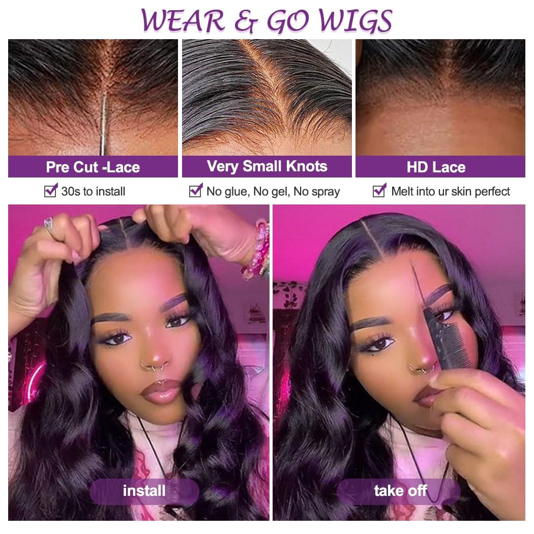 Uonoco Uonoco Glueless Wigs Human Hair Pre Plucked Pre Cut 5x5 HD Lace Closure Wigs Human Hair Wear and Go Glueless Wig 180% Density Body Wave Lace Front Wigs Human Hair for Women with Natural Hairline