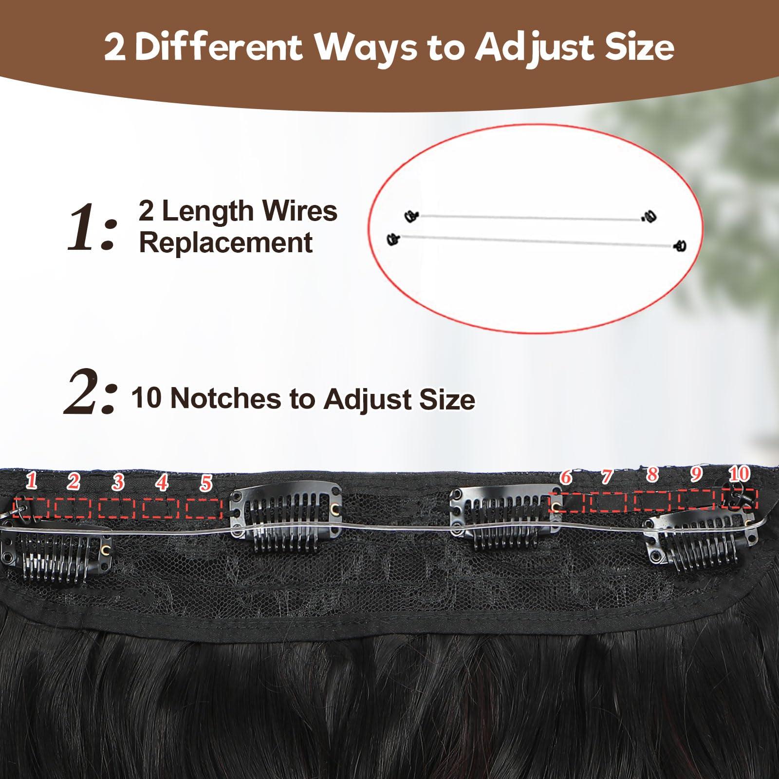 BUPPLER BUPPLER Halo Hair Extensions 12 Inch Invisible Wire Hair Extensions Adjustable Long Wavy Hair Extensions Synthetic Upgrade 4 Secure Clips in Hairpieces 12 Inch, Black to Burgundy