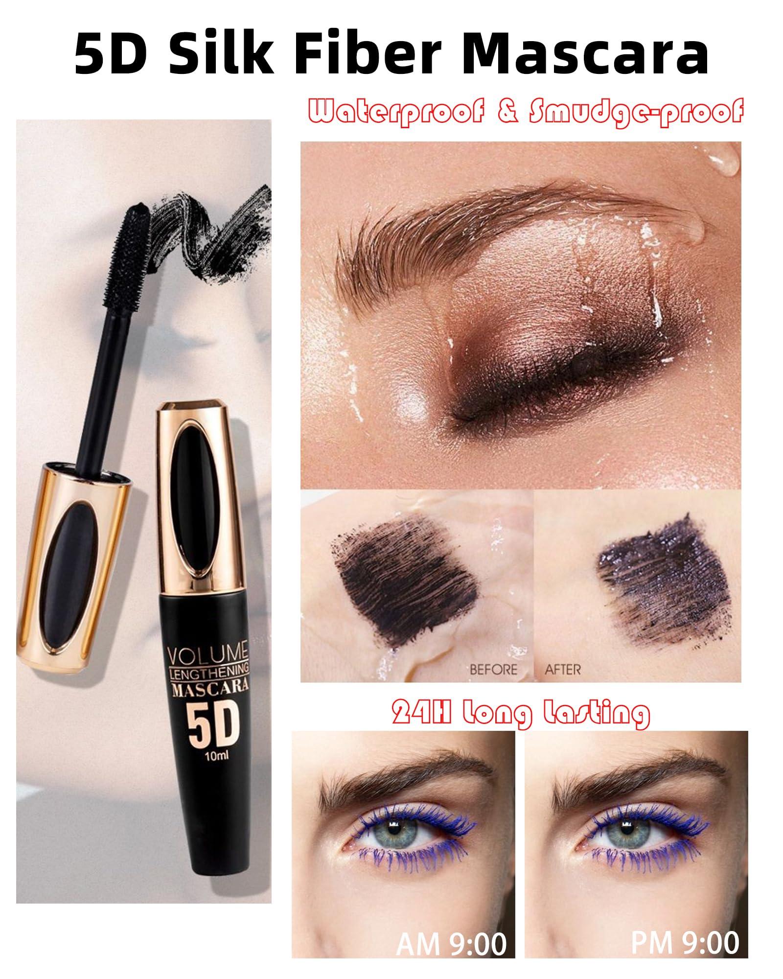 Lestpola Burgundy Mascara Waterproof Tubing Mascara, Volume and Length Voluminous Colored Mascara for Eyelashes, Long Lasting Smudge-proof Lengthening 5D Lash Mascara with Silk Fiber, No Flaking or Clumping