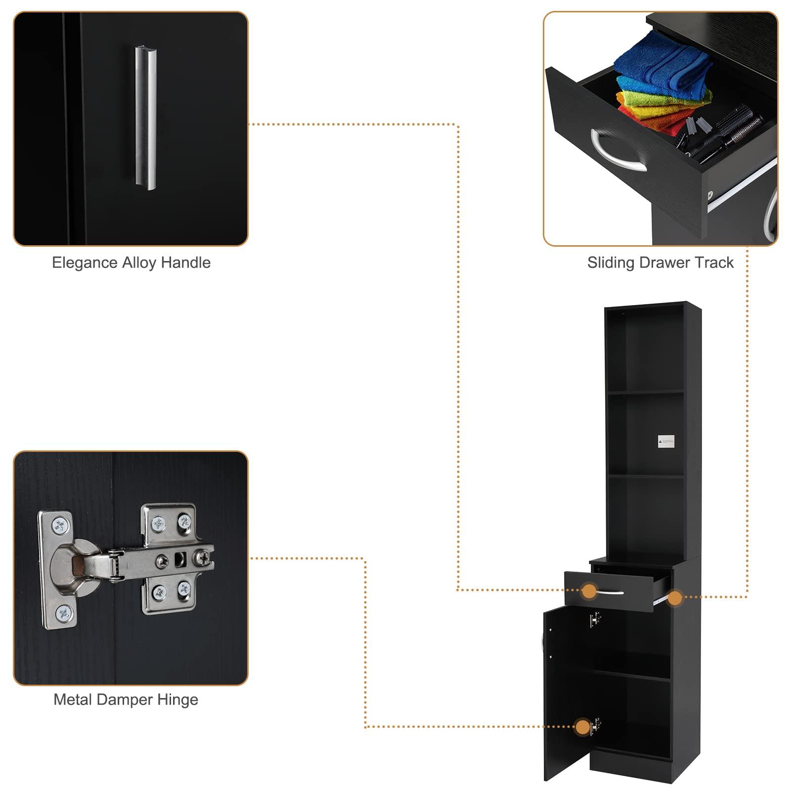 OmySalon OmySalon Salon Hair Styling Station, Barber Storage Cabinet, Salon Equipement with 5 Compartments, 1 Drawer, 1 Door (Black)