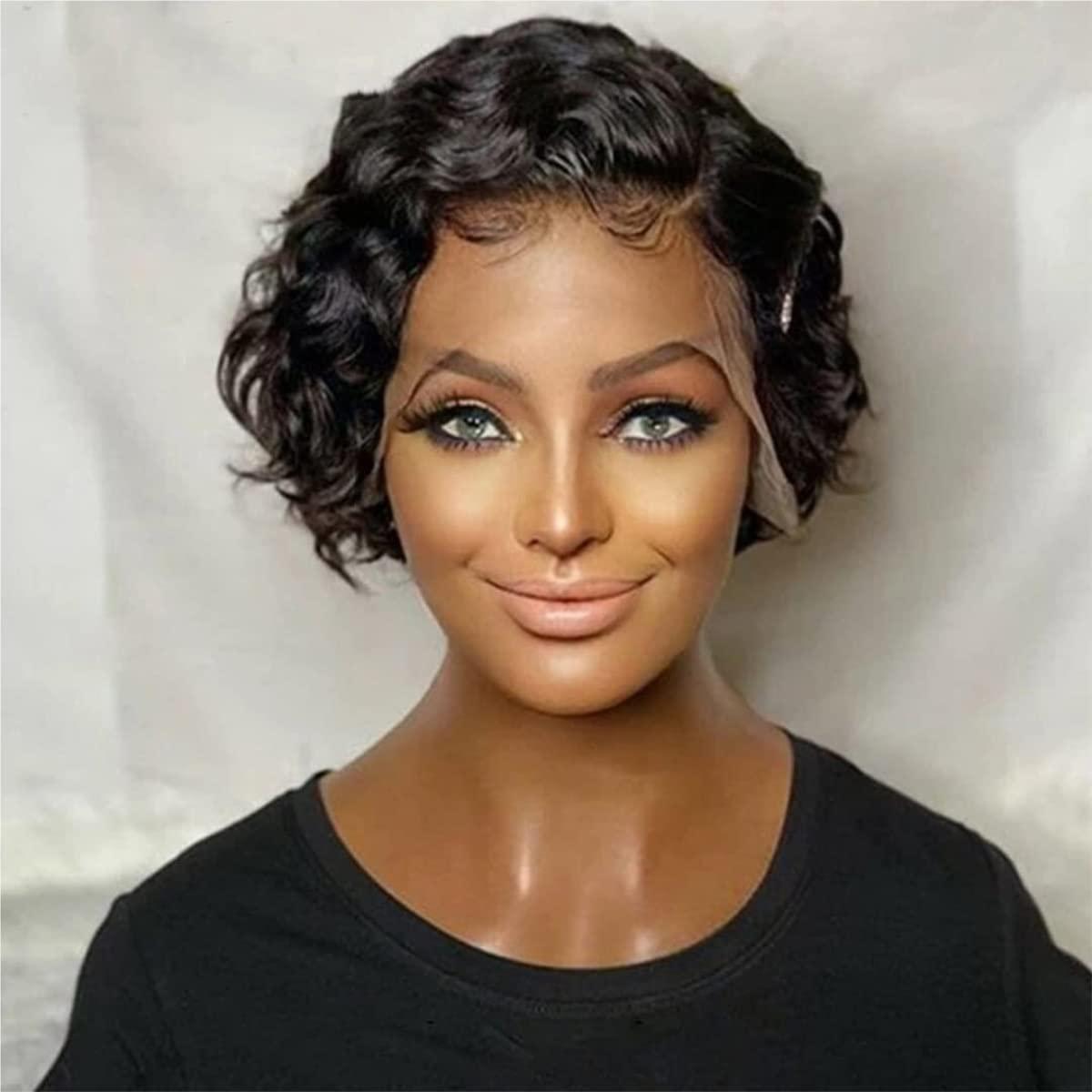 RUVOO KAAZEE Wig Short Curly Lace Front Wigs Human Hair,Short Curly Human Hair Wig For Women Bob Curly Black Wig for Daily Party