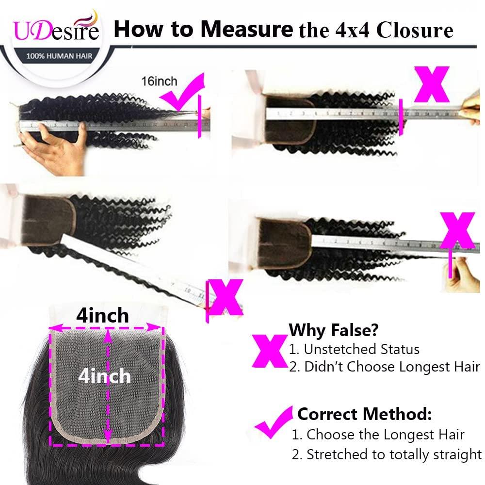 UDesire UDesire Body Wave Lace Closure 4x4 Free Part Closure Human Hair Brazilian Virgin 100% Unprocessed Human Hair Lace Closure Natural Black Color with Baby Hair(18inch