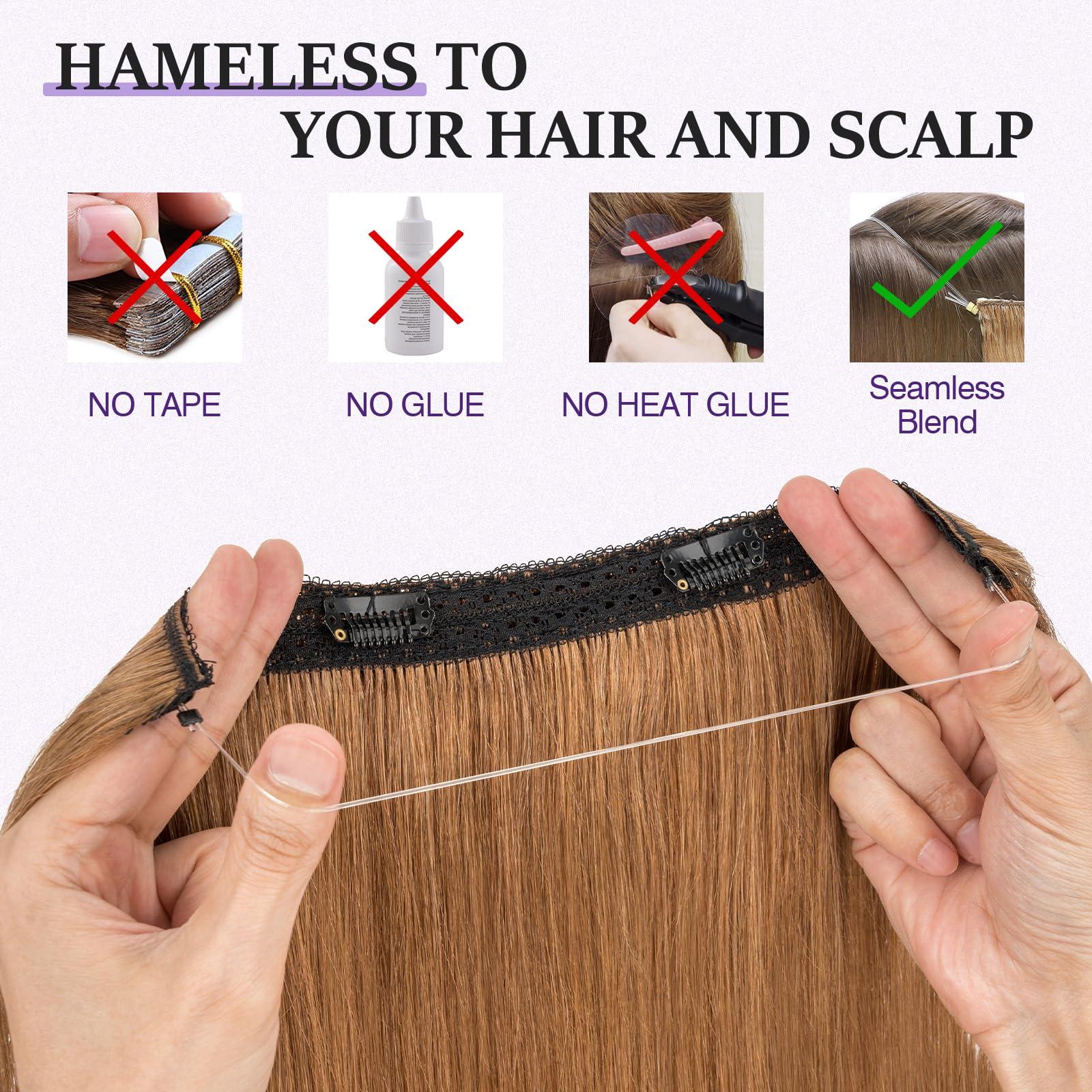 prokyvity Halo Hair Extensions Real Human Hair,Prokyvity Halo Hair Extension 100% Human Hair,Halo Extensions Real Human Hair,Human Hair Halo Extensions,Halo Hair Extension,Halo Extension 06 Light Brown 20inch