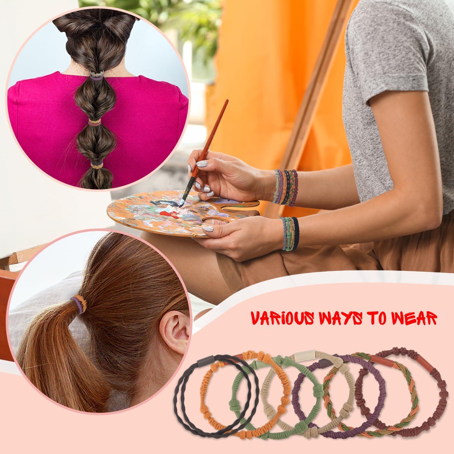 Elm City Direct 12pcs Hair Tie Bracelets, Boho Hair Ties, Hair Ties for Women, Elastic Hair Ties, Hair Bands for Ponytails (Burgundy)