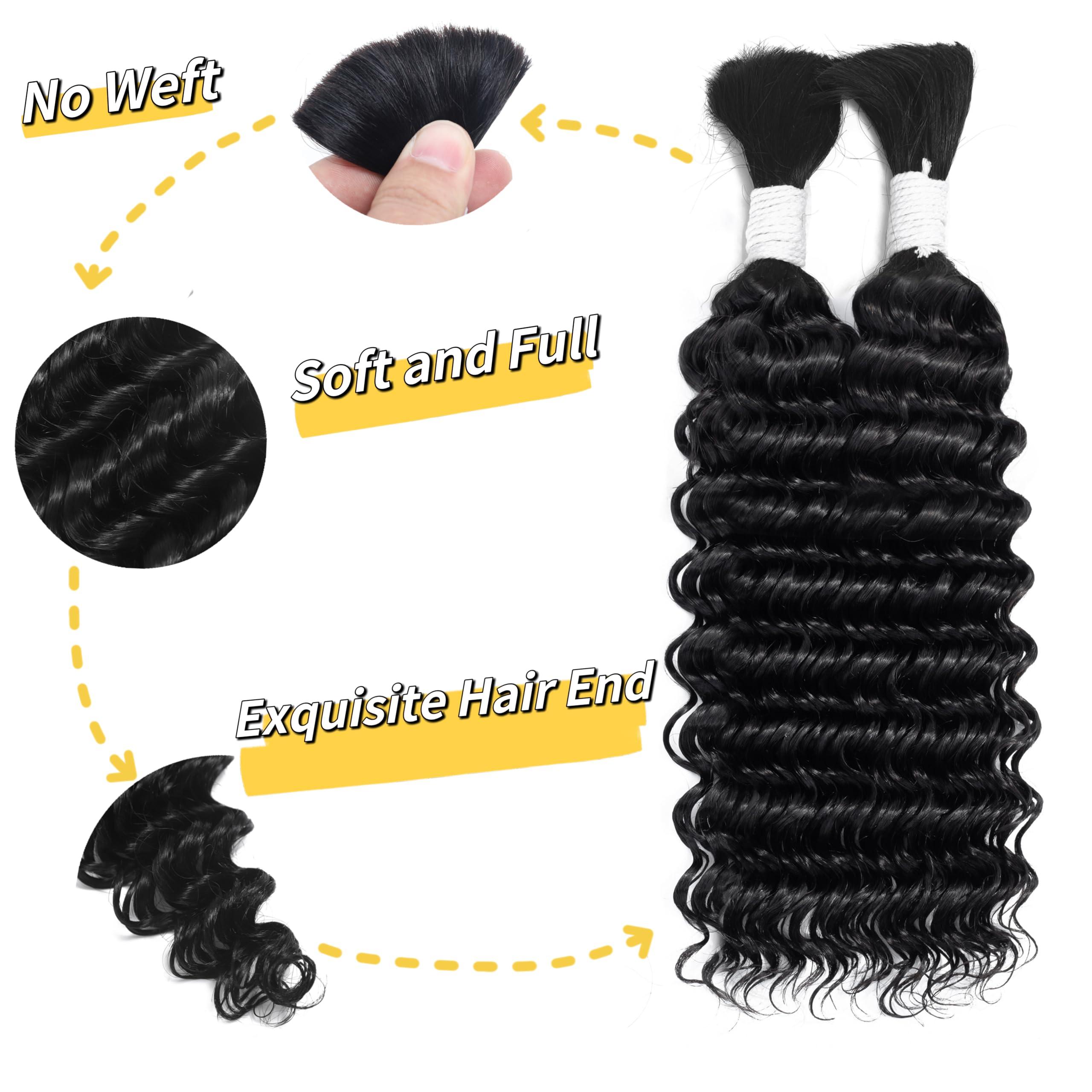 NIFTICSTAR Deep Wave Bulk Human Braiding Hair 100 percent Human Hair Unprocessed Brazilian Virgin Hair for Human Hair Extensions 1 Braids Per of 1 pack 50g 22 Inch Human Hair for Micro braiding No Weft
