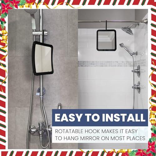 MIRRORVANA MIRRORVANA Hanging Fogless Shower Mirror for Shaving with 360 Rotatable Swivel Hook - Anti Fog and Shatterproof 6.3\" x 6.3\" Surface (Black)