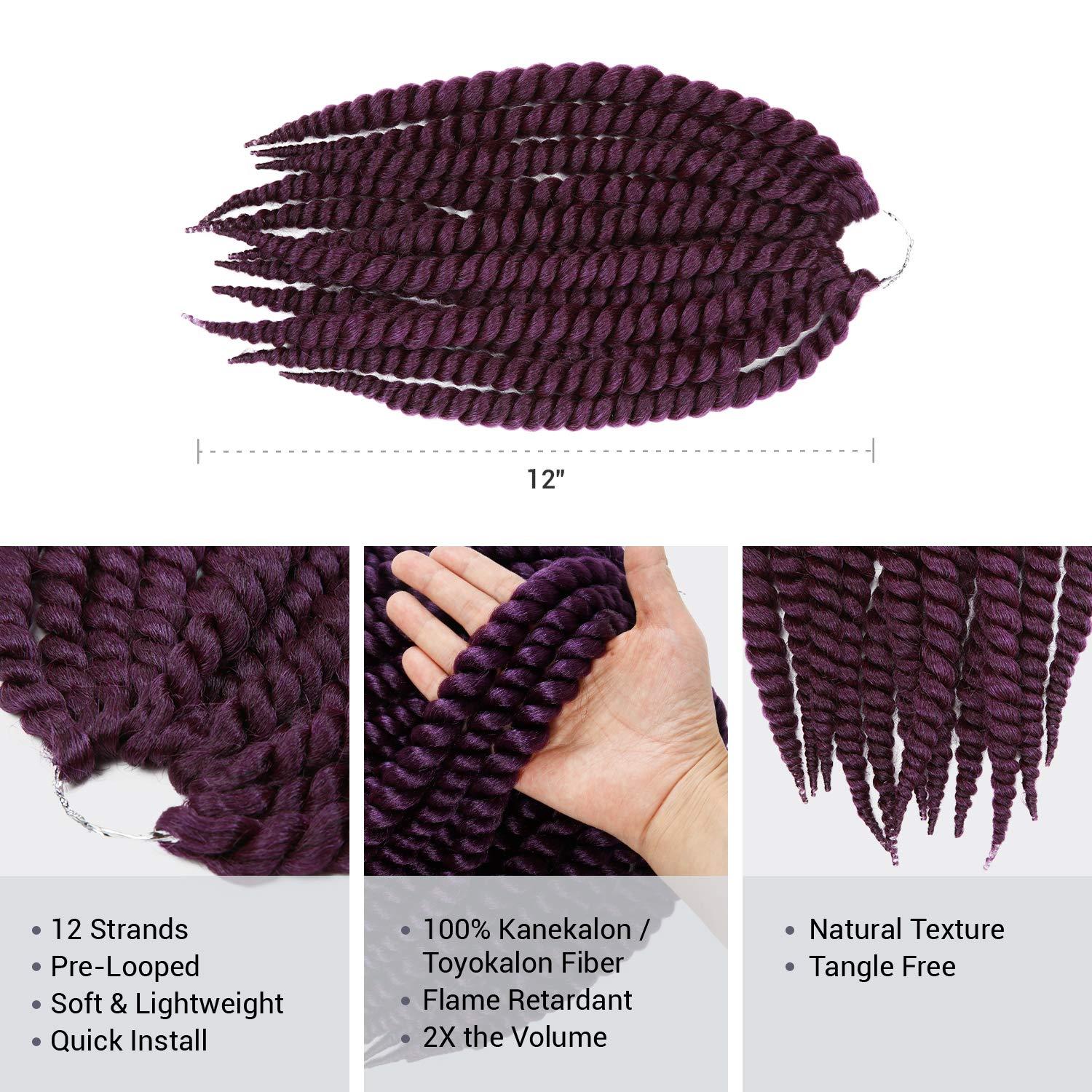 AU-THEN-TIC AU-THEN-TIC Jumbo Senegalese Twist Crochet Hair, 12 Inch, 6 Pack, Synthetic Extensions for Havana and Mambo Twist Styles, (Purple)