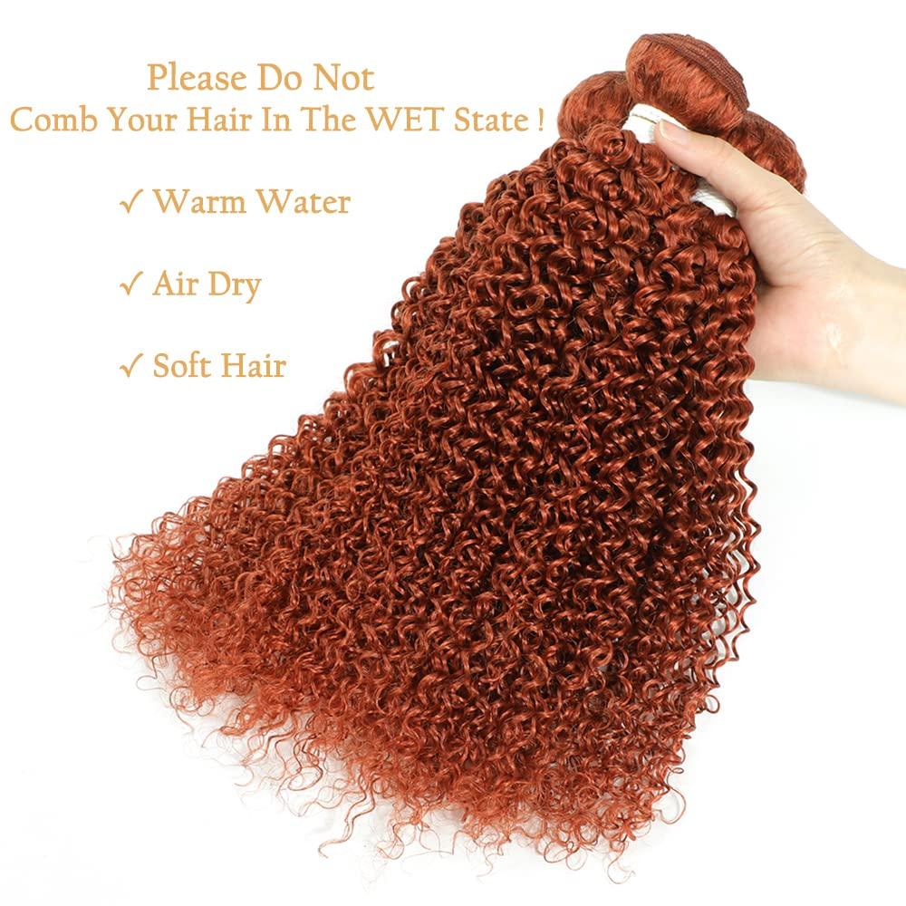 REMY HAIR FASHION REMY HAIR Kinky Curly Human Hair Bundle #350 Ginger Orange Brazilian Curly Hair bundles Curly Weave Hair Extension 22 Inch 1 bundle
