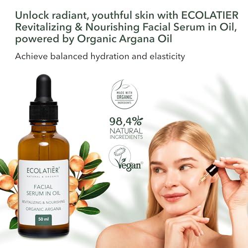 ECOLATIR Face Serum with Organic Argan Oil 98.4% Natural, Hydrating Anti-Aging Facial Serum, Revitalizing & Nourishing, Improves Skin Elasticity, 1.7 Fl Oz - ECOLATIER