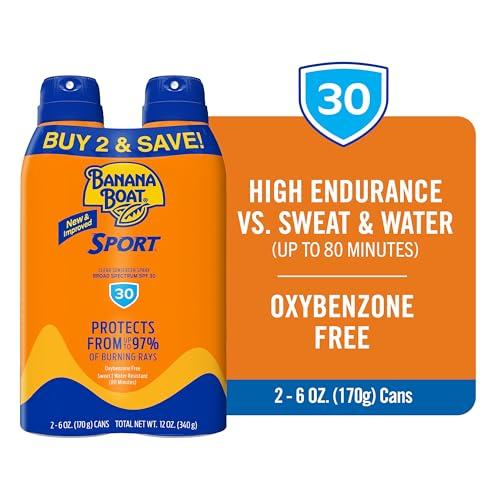 Banana Boat Banana Boat Sport Ultra SPF 30 Sunscreen Spray Twin Pack | Banana Boat Sunscreen Spray SPF 30, Spray On Sunscreen, Water Resistant Sunscreen, Oxybenzone Free Sunscreen Pack, 6oz each