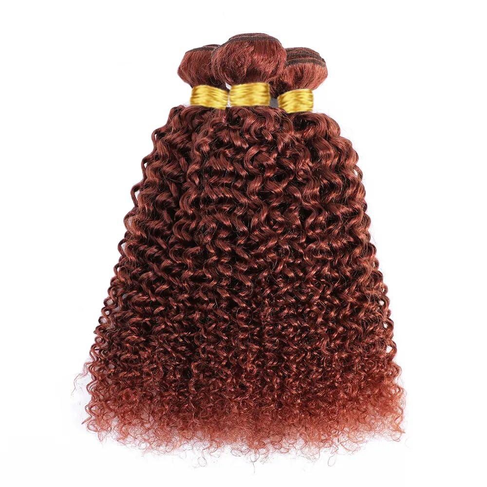 Fridnae Reddish Brown Bundles Copper Curly Wave Human Hair Bundles Copper Red Bundles Human Hair 3 Bundles 10 12 14 Inch Auburn Curly Bundles Human Hair Extensions