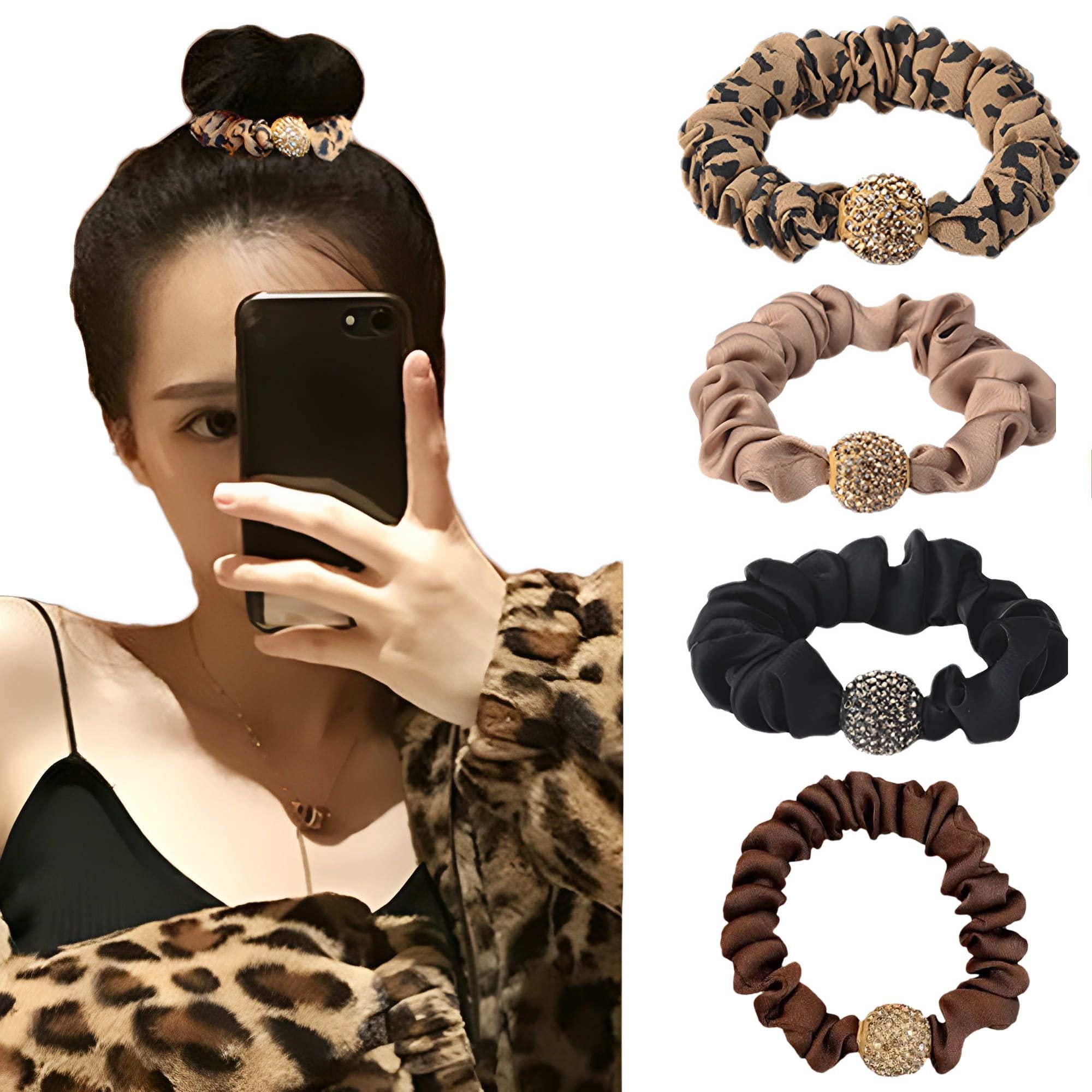 RTTYOA RTTYOA Small Scrunchies, Silk Satin Little Thin Hair Scrunchie, Soft Elastics Scrunchy Donut Hair Ties Ponytail Holder, Leopard Cheetah Floral Polka Dot Bow Hair Bands (Style D)