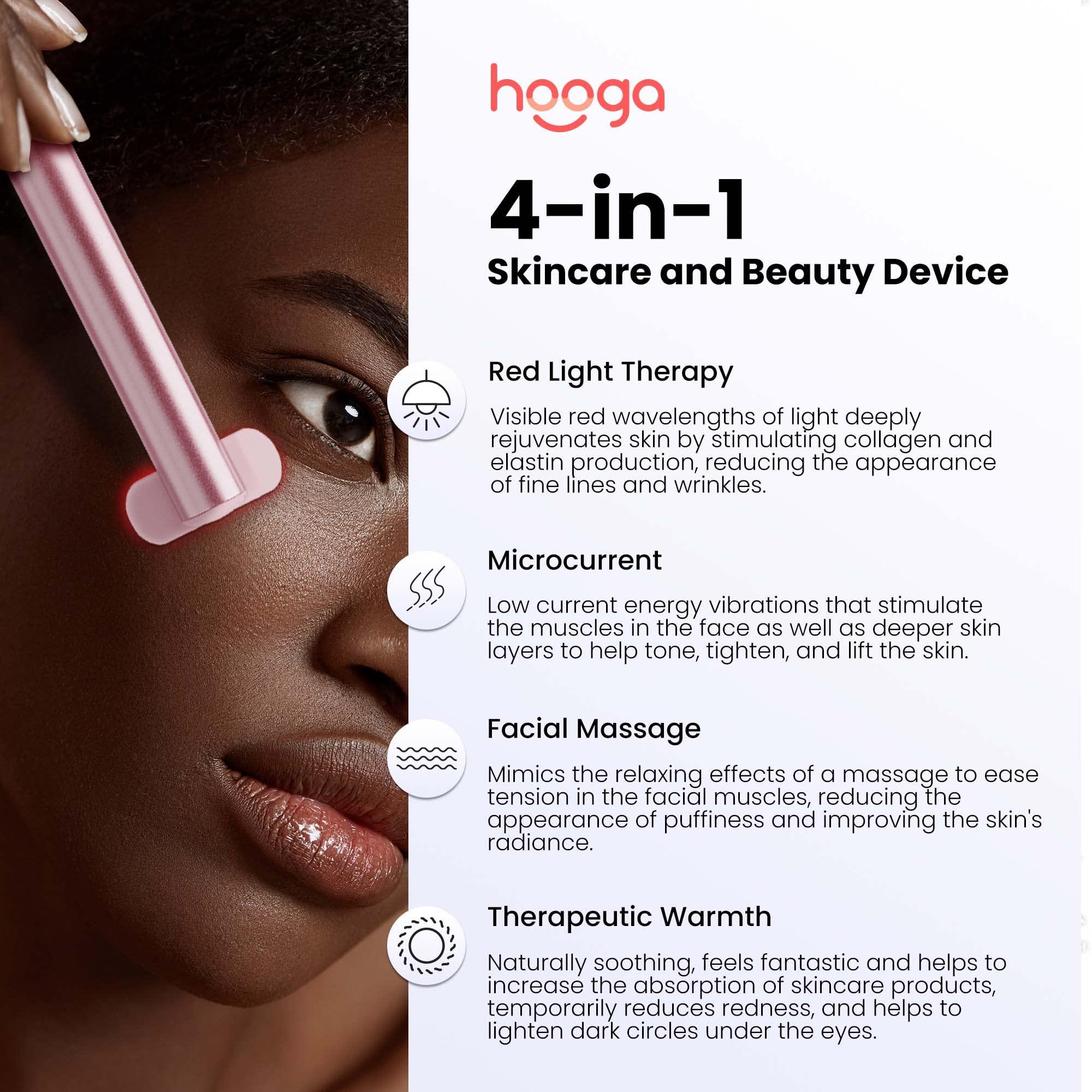 hooga Hooga Facial Wand, Red Light Therapy Wand for Face and Neck with Microcurrent, Heat, and Massage for Anti-Aging, Wrinkles, Beauty, Skin Care. USB Rechargeable.