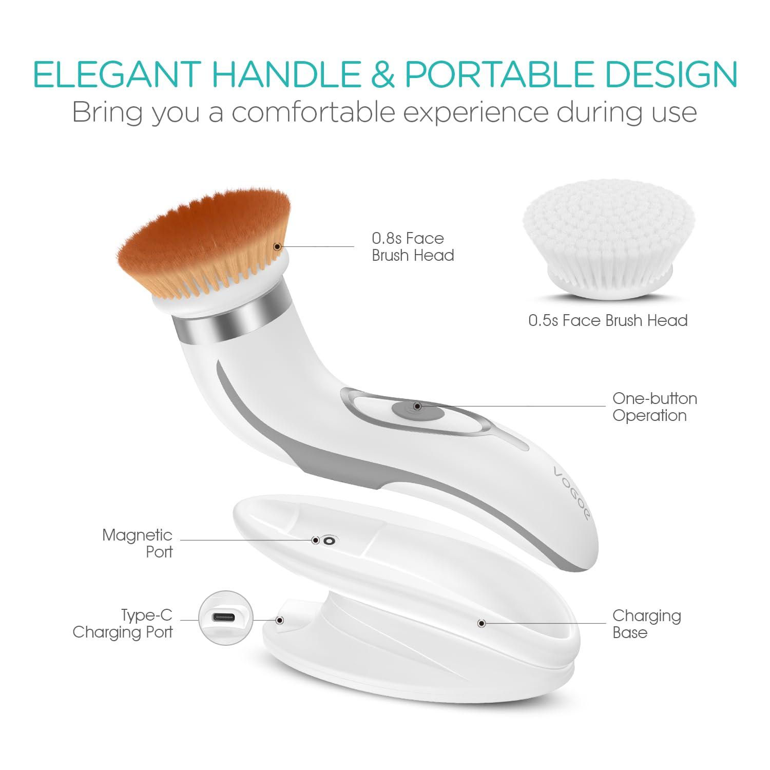 VOGOE VOGOE Facial Cleansing Brush-Spin Face Scrubber Exfoliator Rechargeable, 2-Speed Rotation, Electric Face Wash Brushes for Cleansing and Exfoliating, with 2 Brush Heads, Grey