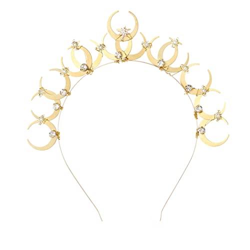 Urieo Urieo Rhinestone Moon Crown Headband Gold Star Headpiece Crystal Tiara Headbands Parties Hair Accessory for Women