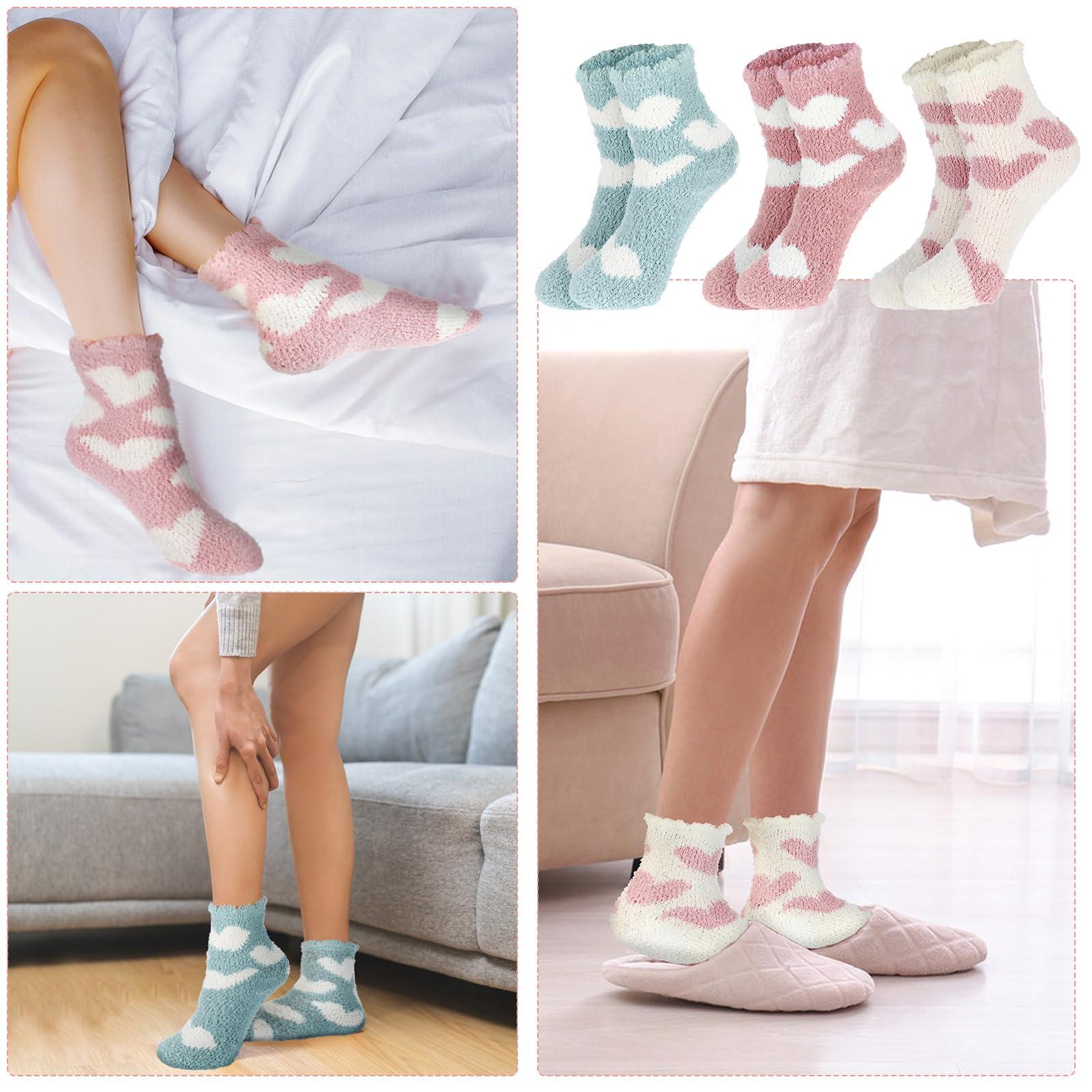 Abeillo 3 Pairs Aloe Socks Moisturizing Spa Socks, Winter Warm Home Sleeping Socks Don\'t Shed Lint, Women Spa Pedicure Foot Care Socks Fluffy Slipper Socks