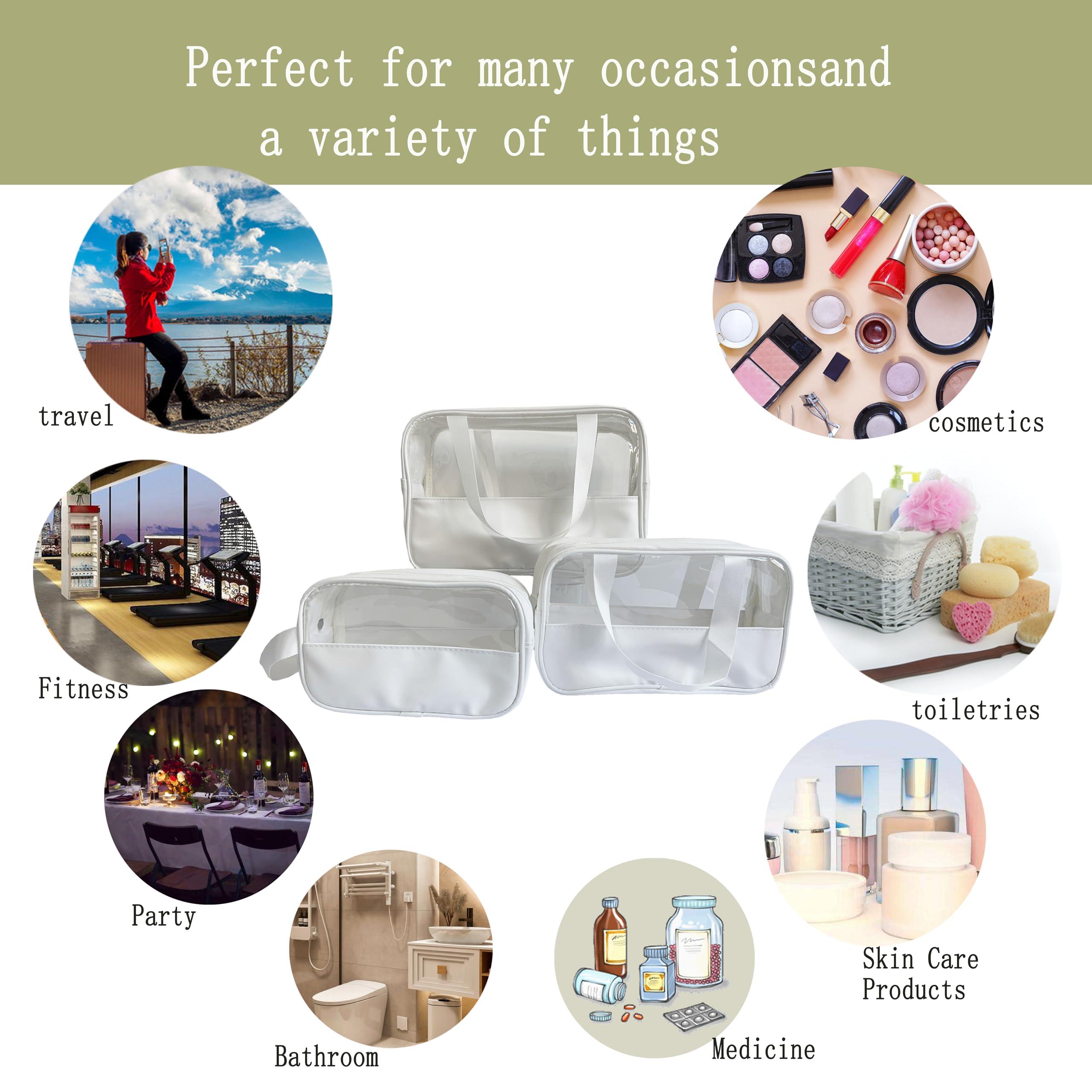 nmbaobei nmbaobei White 3-piece clear makeup bag, waterproof travel makeup bag for makeup and toiletries