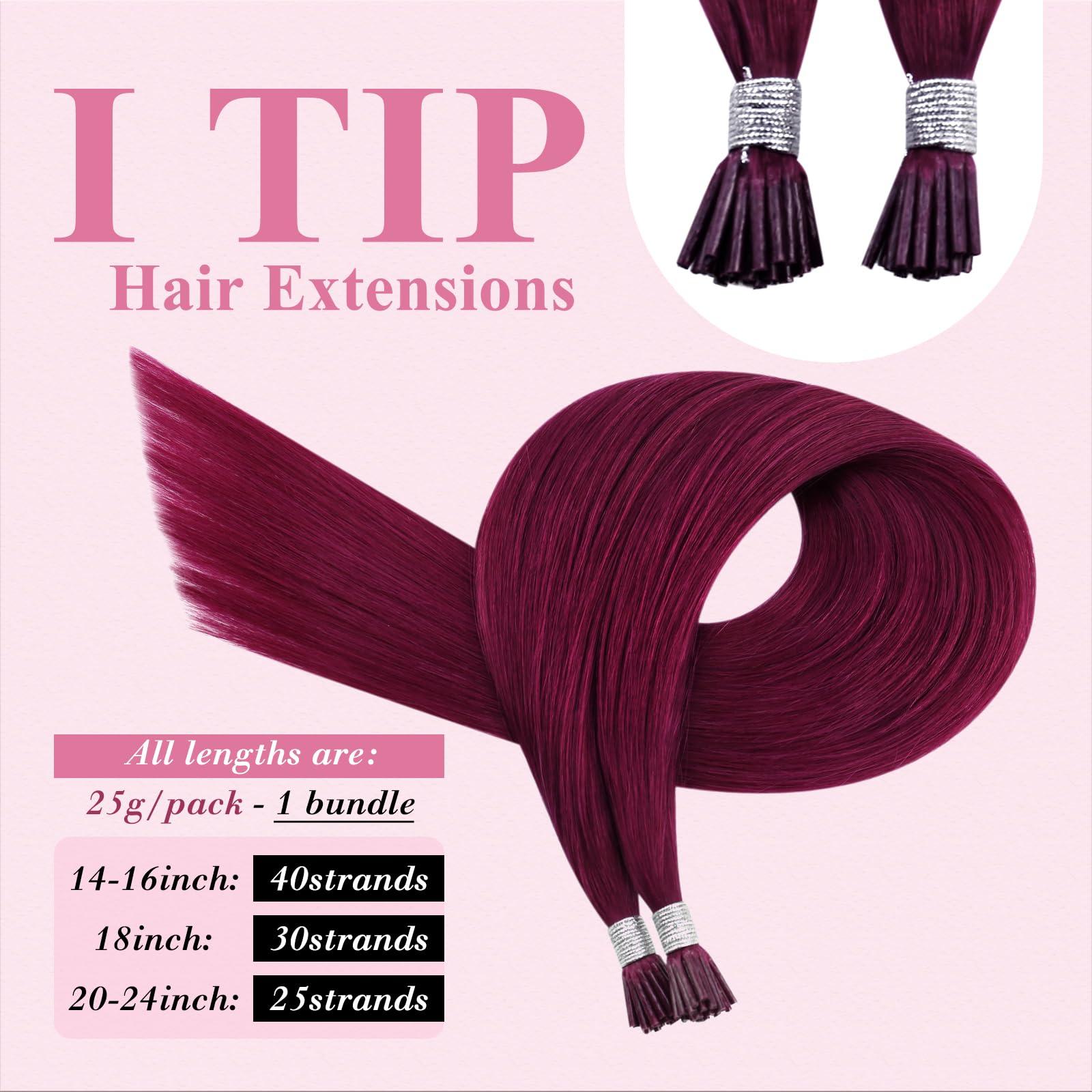 YoungSee YoungSee I Tip Hair Extensions Human Hair Magenta 25g Itip Human Hair Extensions Red Itips Hair Extensions Color for Party 20In Magenta Human Hair I Tip Extensions Invisible 25s Tip Hair Extensions