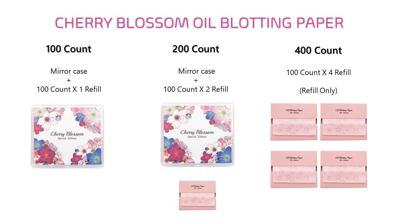 varuza [100 Counts + Mirror Case] Cherry Blossom Natural Oil Blotting Paper for Face Korean with Mirror Case