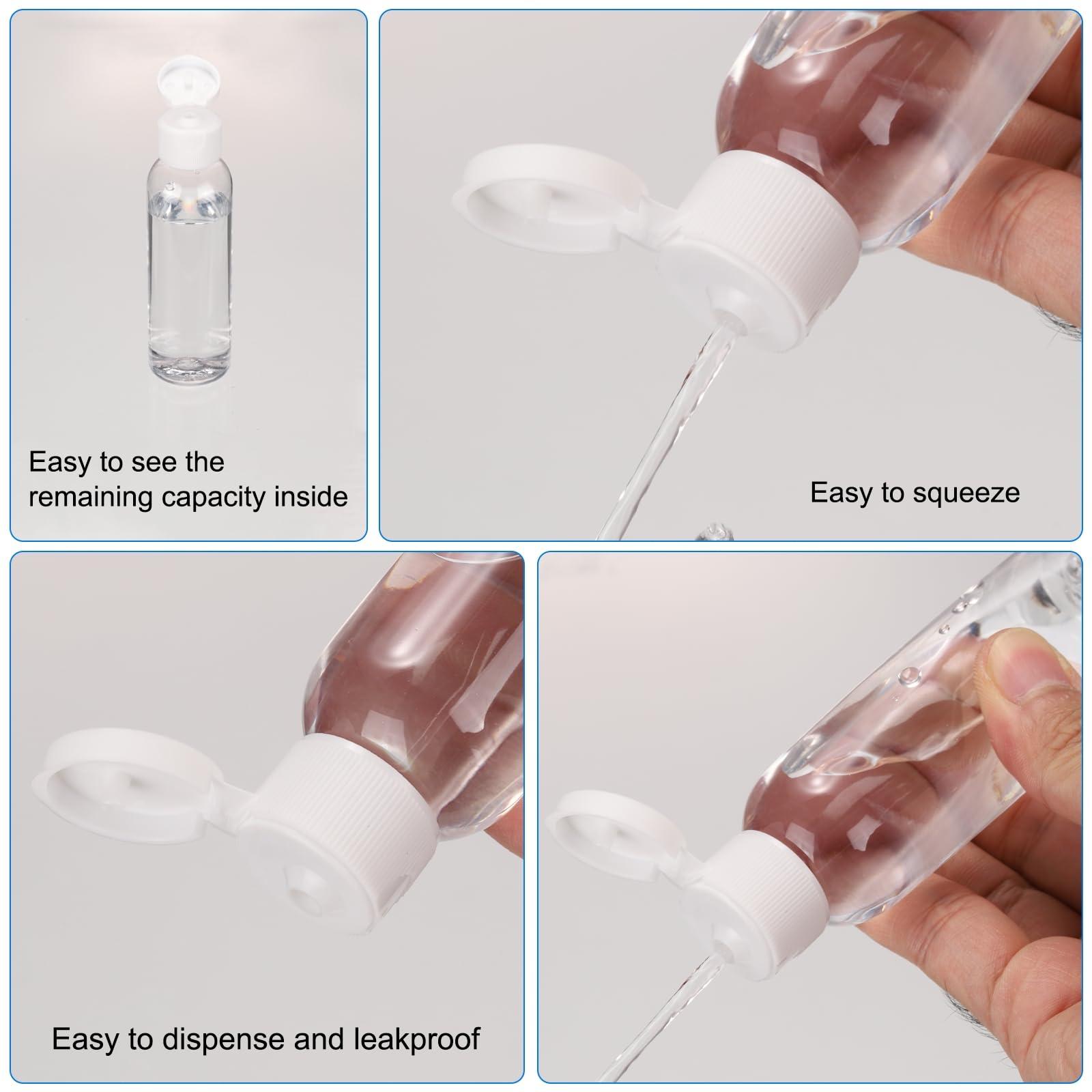 uxcell uxcell 2 Oz Plastic Bottles with Flip Caps, 100 Pcs Reusable Travel Size Containers with Lids Plastic Squeeze Refillable Dispensing Bottles for Shampoo, Body Soap, Toner(Transparent)