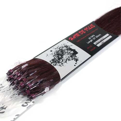 Hair De Ville 200 Strands 22\" Long Easy Micro Loop Ring Beads I Tip Human Hair Extensions Color # Dark Red (99J) 0.8g Each